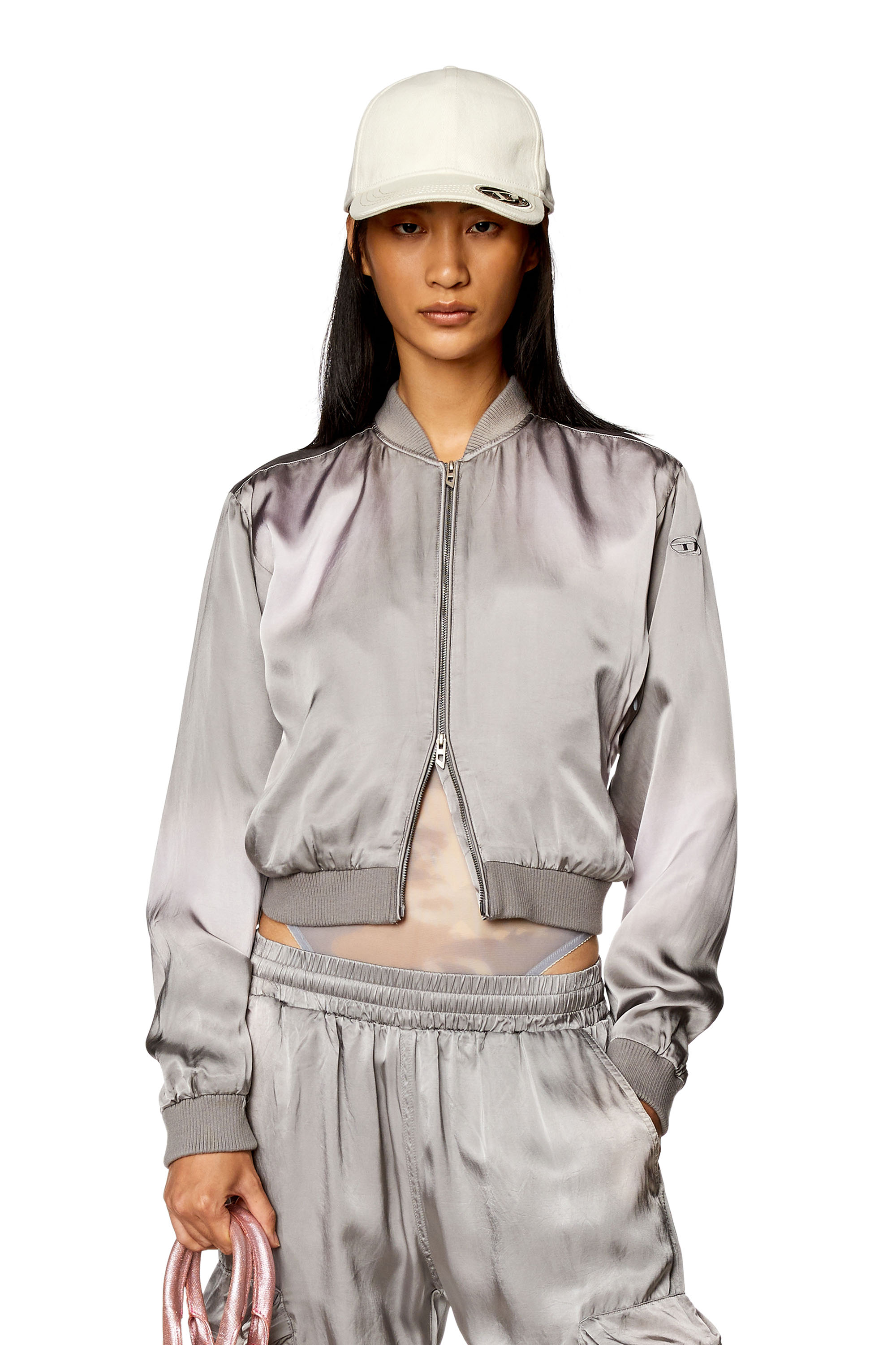 Diesel - G-KHLOW-N1, Woman Bomber jacket in treated satin in Grey - Image 1