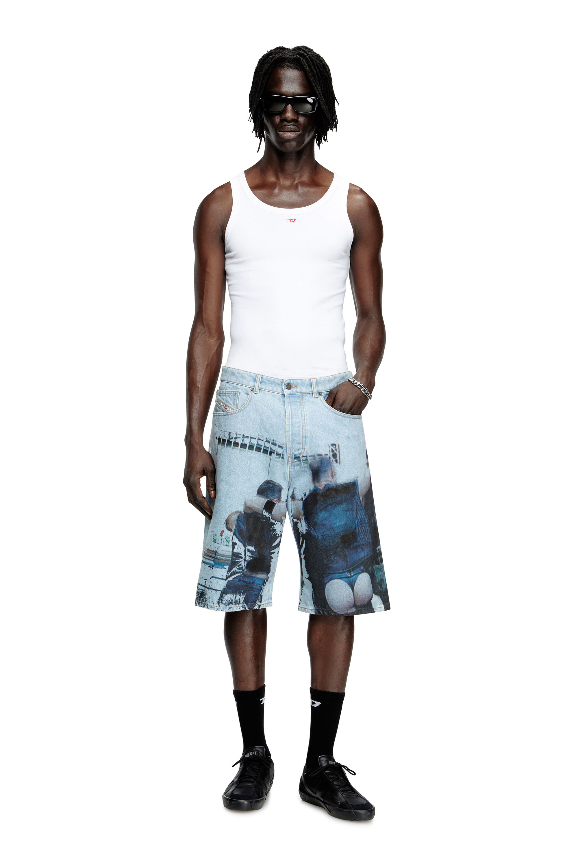 Diesel - PR-D-RIXFORD-S, Unisex's Denim shorts with faded print in Light Blue - 3