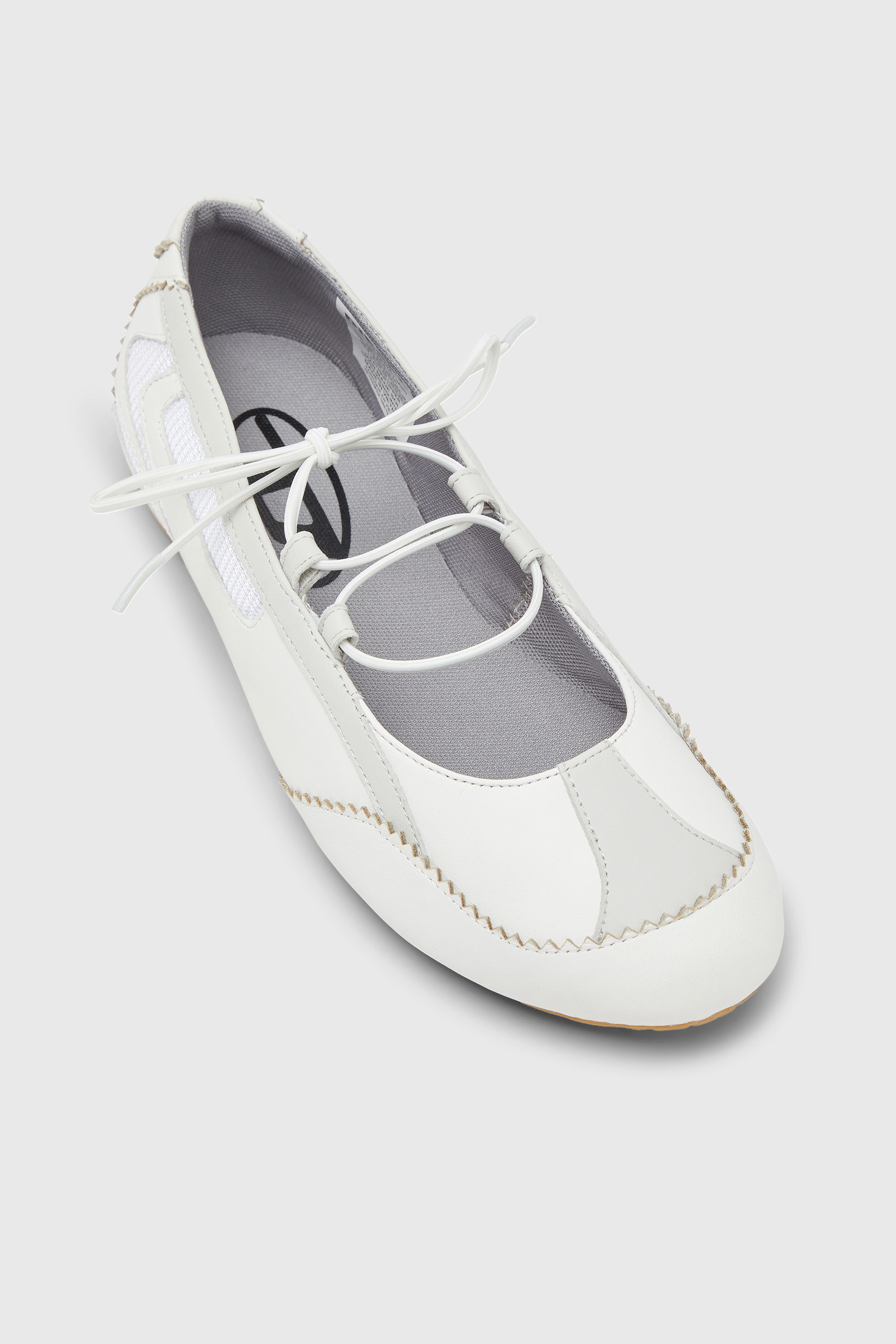 Diesel - D-MILE BALLERINA LACE UP W, Woman's D-Mile - Lace-up ballerina flats in leather and mesh in White - 6