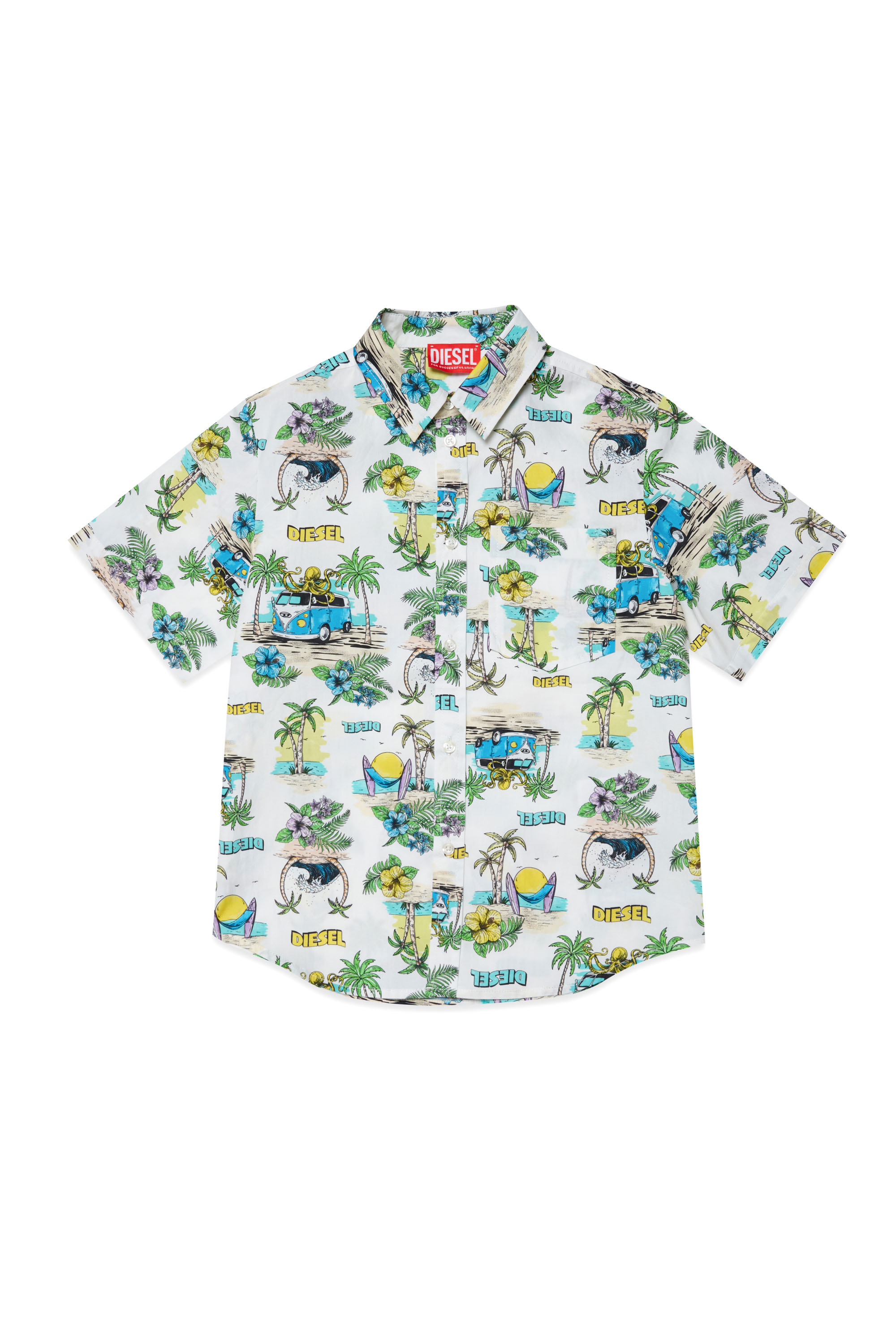 Diesel - MCPLAY, Man Cotton shirt with tropical print in White - Image 1