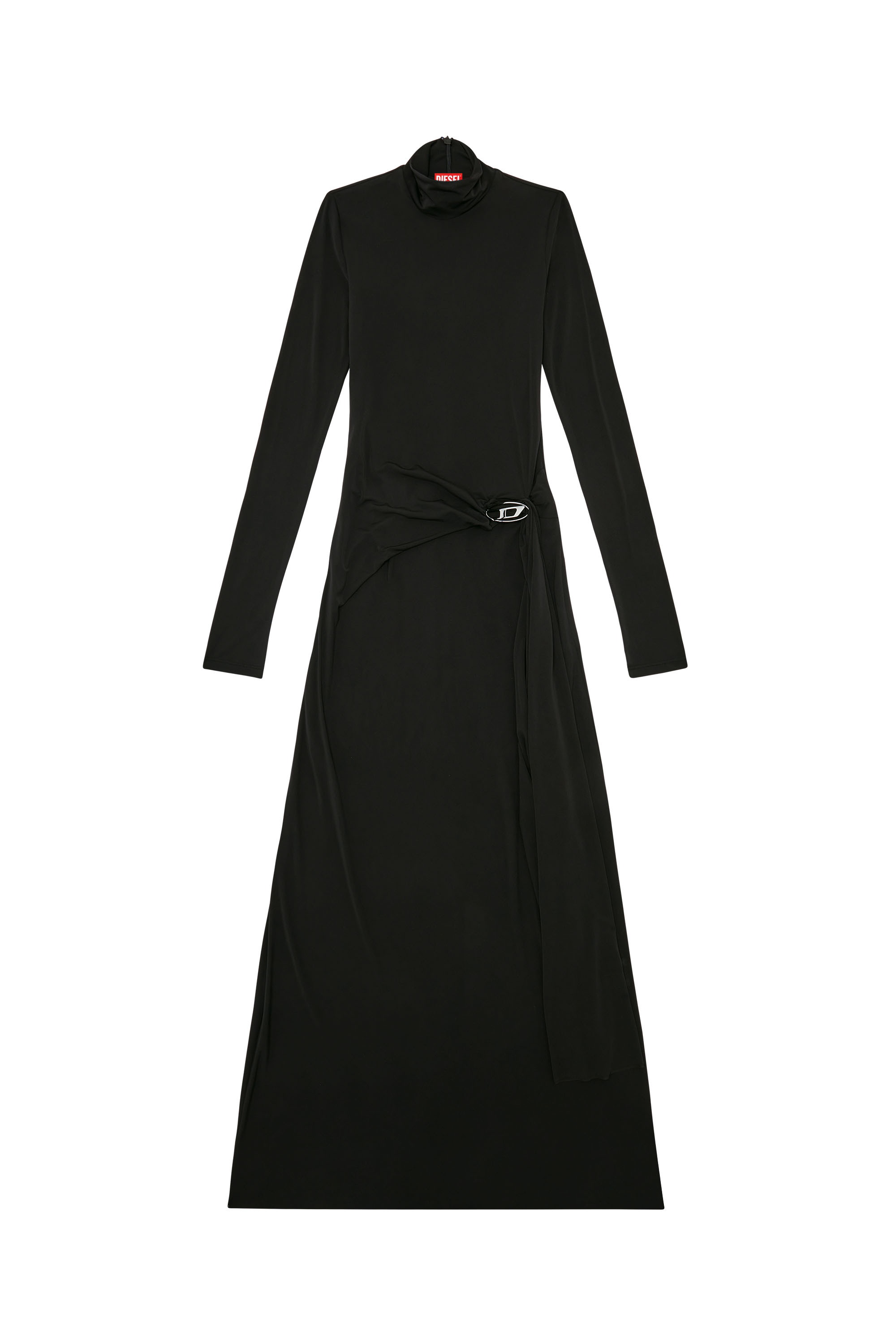 Diesel - D-BLOS, Woman Long turtleneck dress with draped panel in Black - Image 4