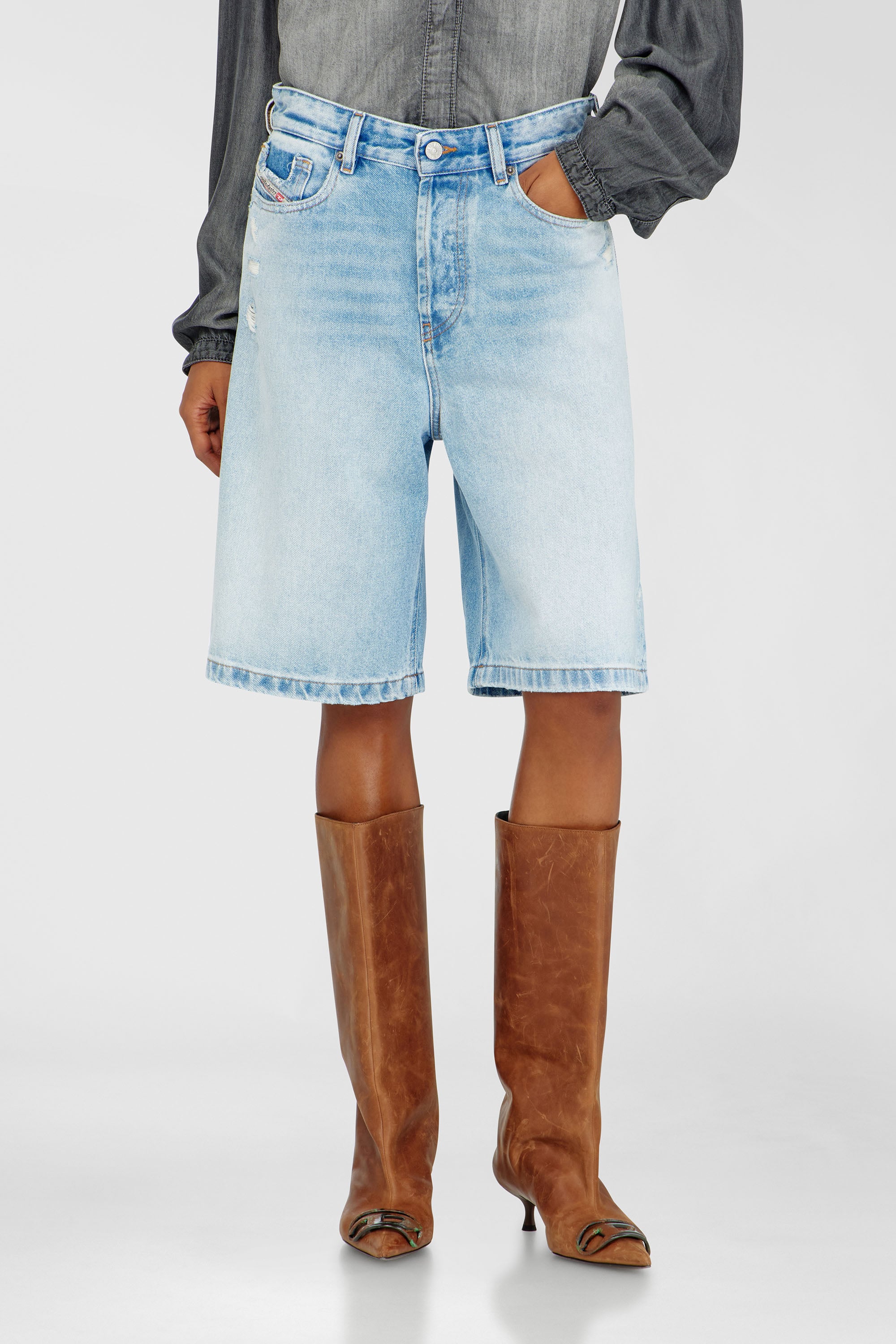 Diesel - DE-SIRE-SHORT, Woman's Shorts in destroyed denim in Light Blue - 1