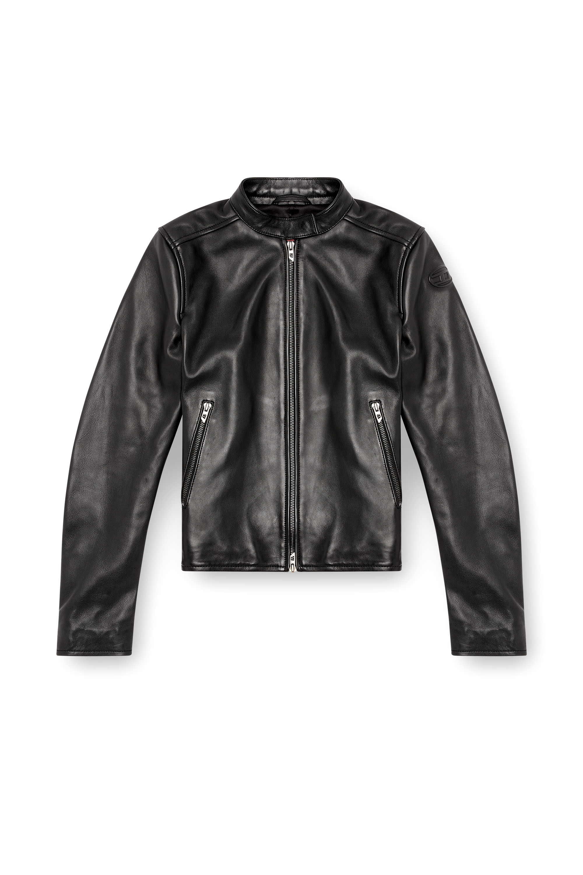 Diesel - L-AYLA, Woman Leather biker jacket with embossed logo in Black - Image 3