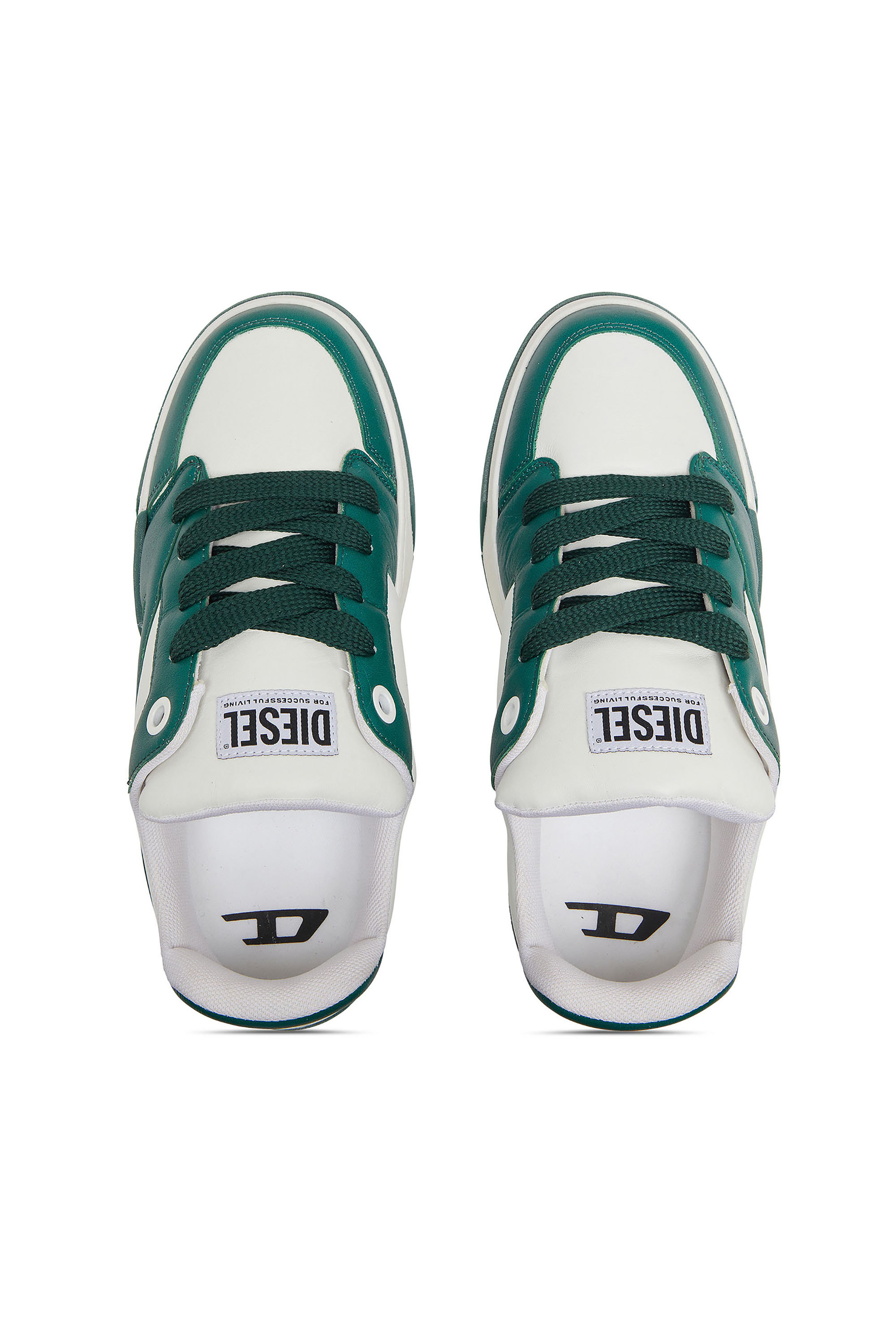 Diesel - S-D-OLLIE LOW, Man's D-Ollie-Sneakers in colour-block leather in White/Green - 4