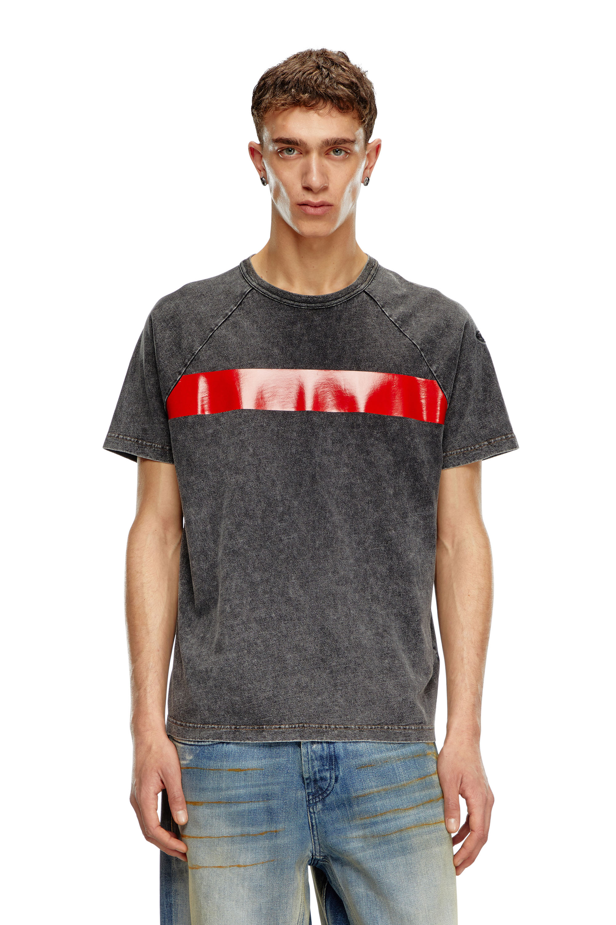 Diesel - T-RADJUST-Q1, Man Marble-effect T-shirt with glossy band in Black - Image 1