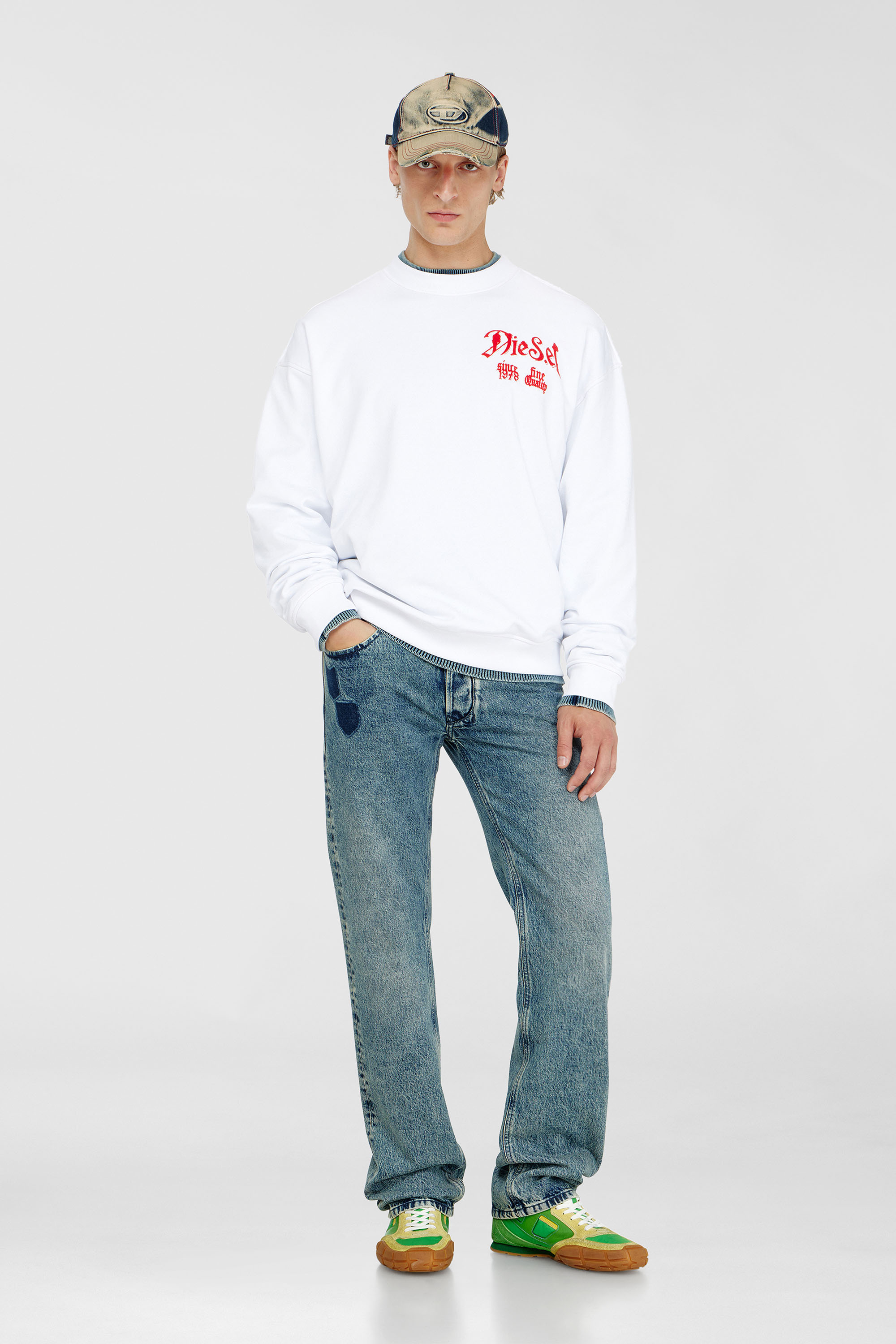 Diesel - S-BOXT-AA2, Man's Cotton sweatshirt with flocked graphics in White - 2