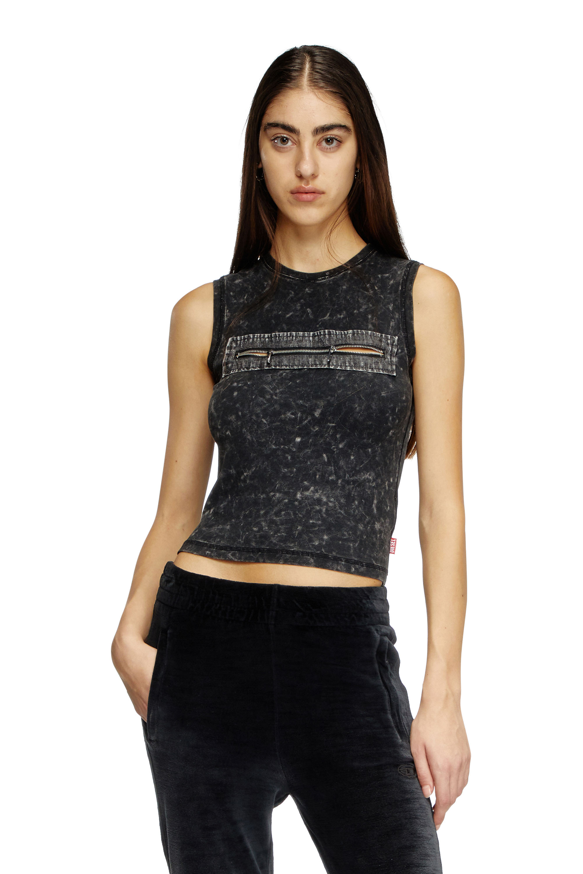 Diesel - T-ARTED, Woman's Sleeveless top with zip detail in Black - 3