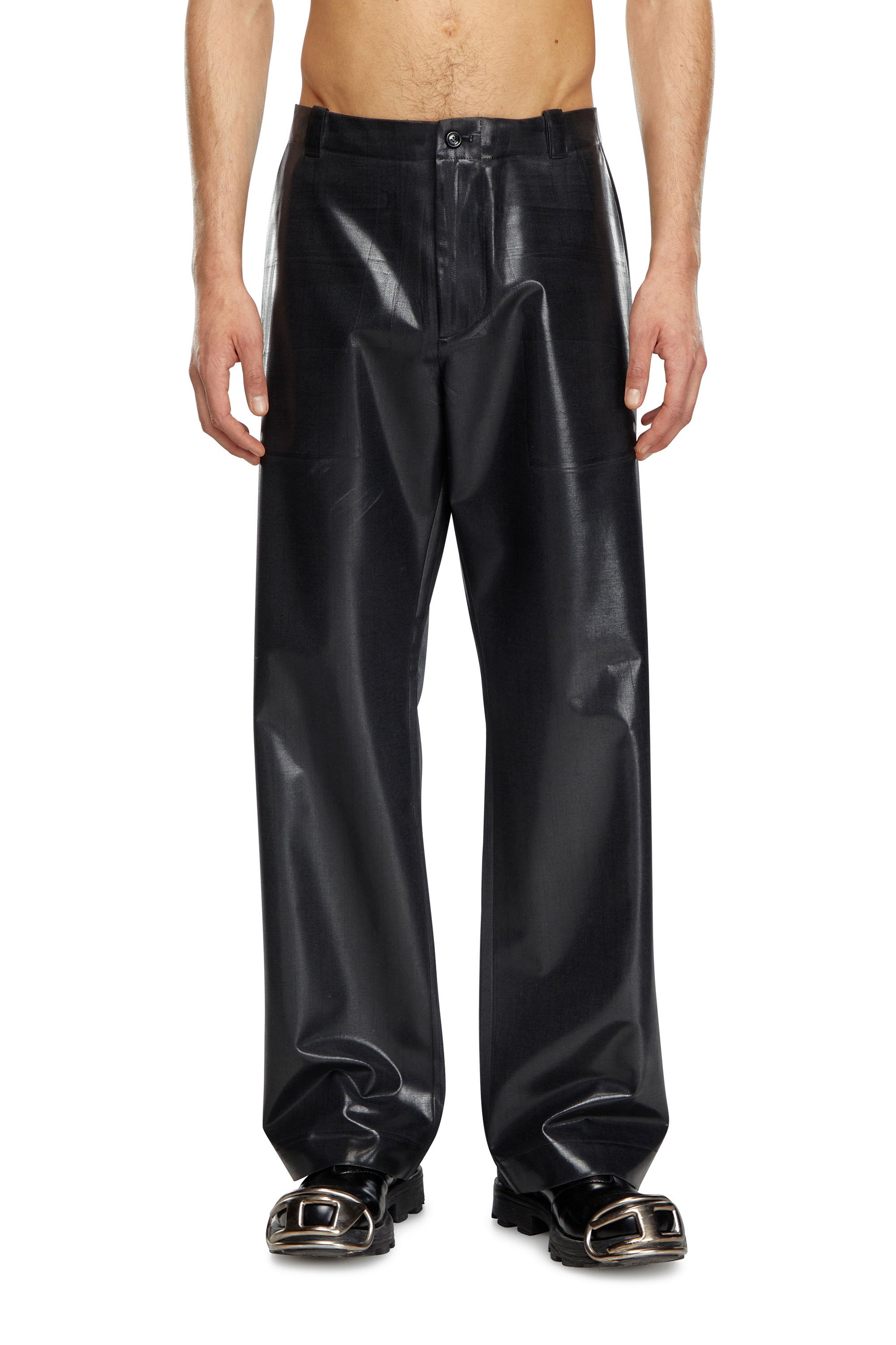 Diesel - P-STANLEY, Man Pinstripe pants with coated front in Black - Image 1