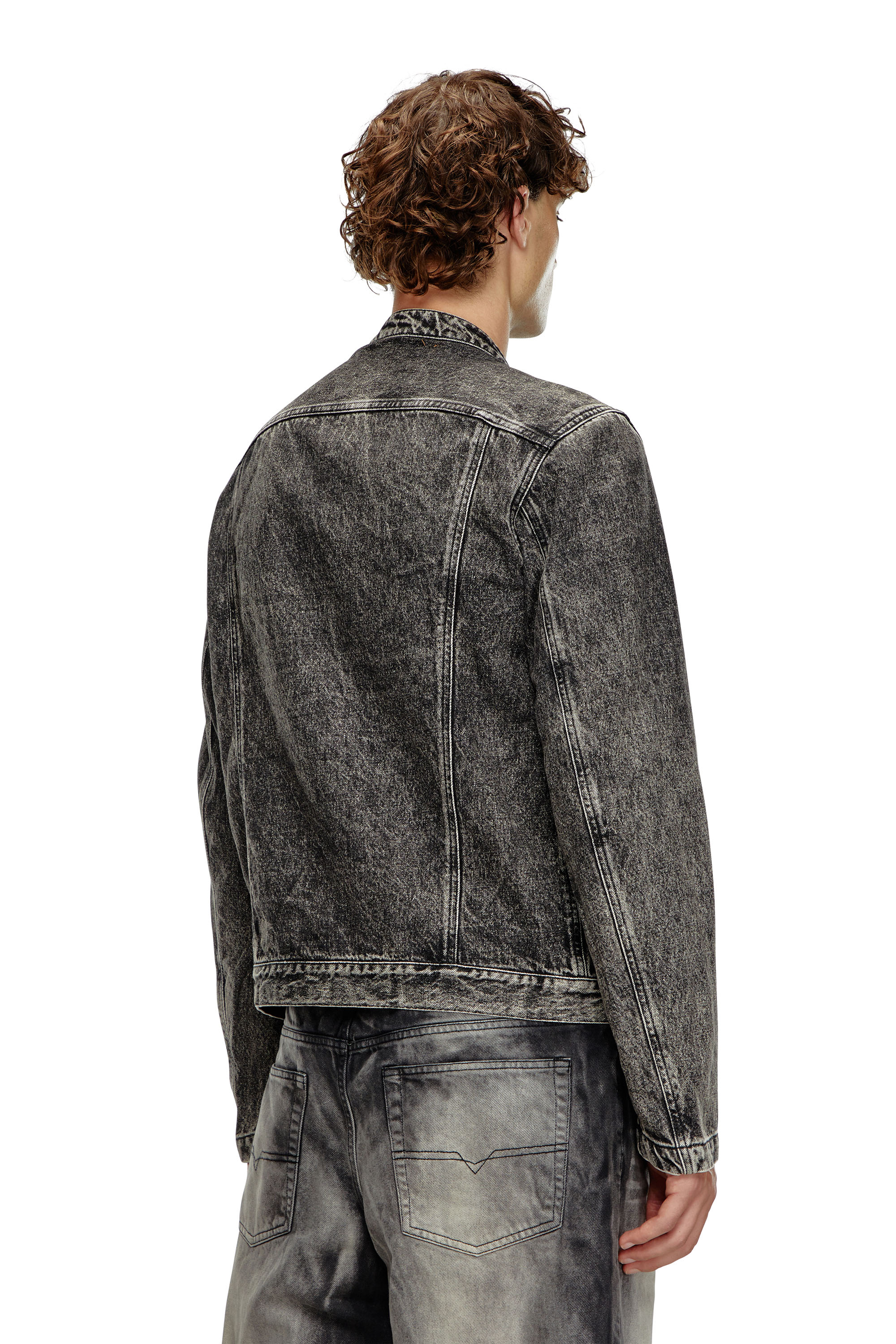 Diesel - D-GLORY-S1, Man's Denim moto jacket with embossed logo in Black - 4