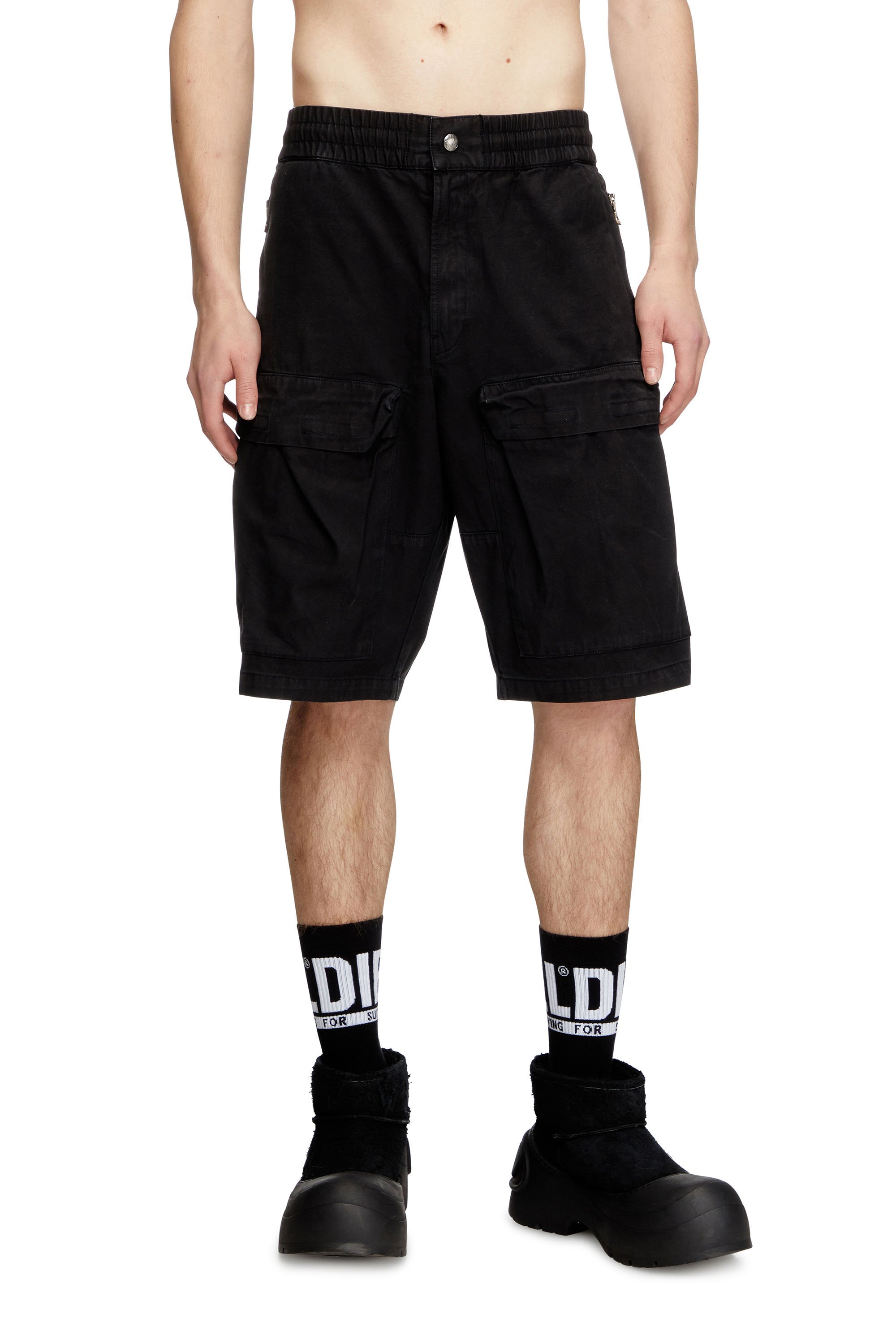 Diesel - P-BEECK-SHORT, Man's Cargo shorts in faded organic cotton in Black - 1