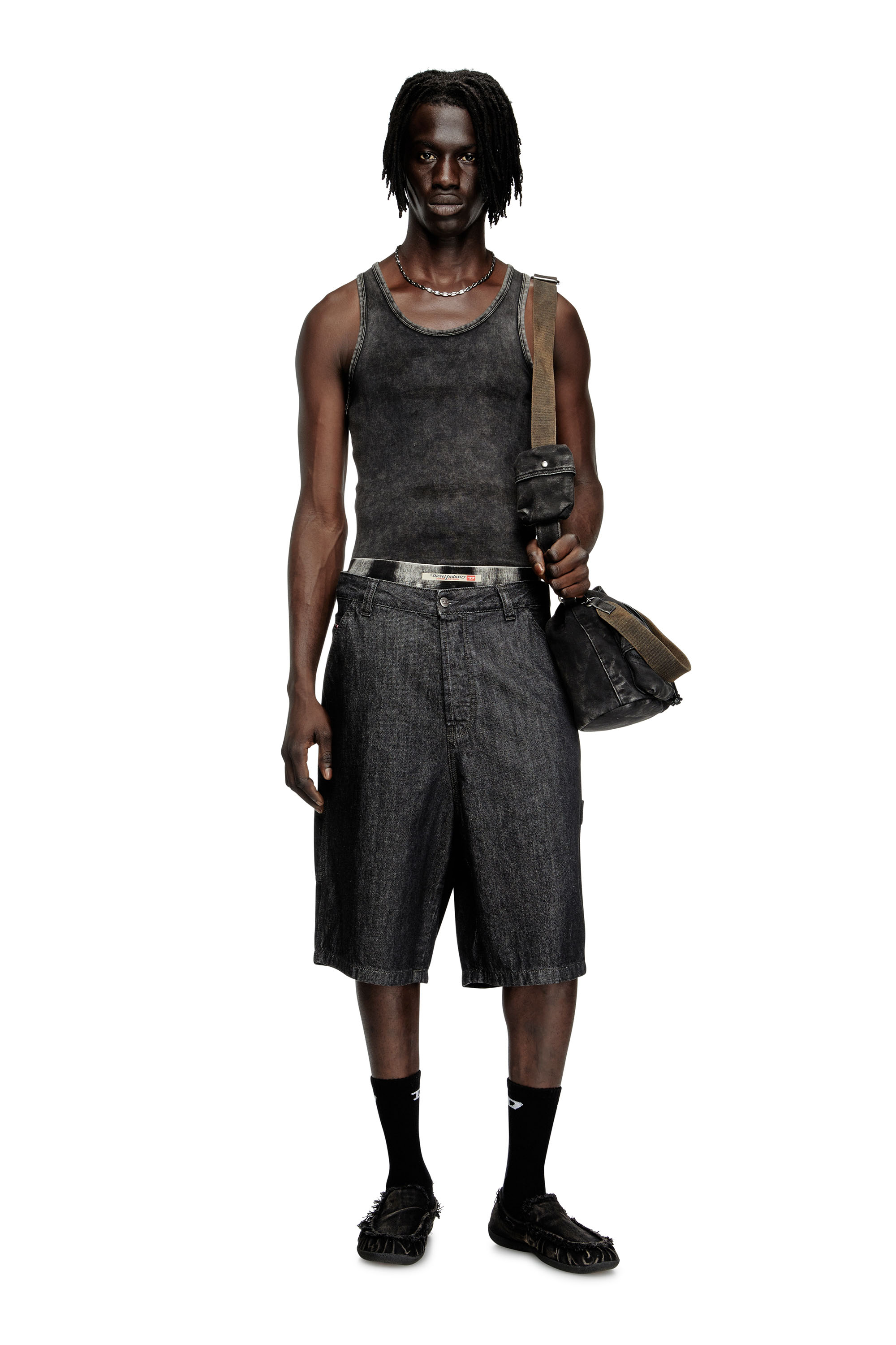 Diesel - D-LIVERY-W-SHORT, Man's Shorts in rinse-wash denim in Black - 1