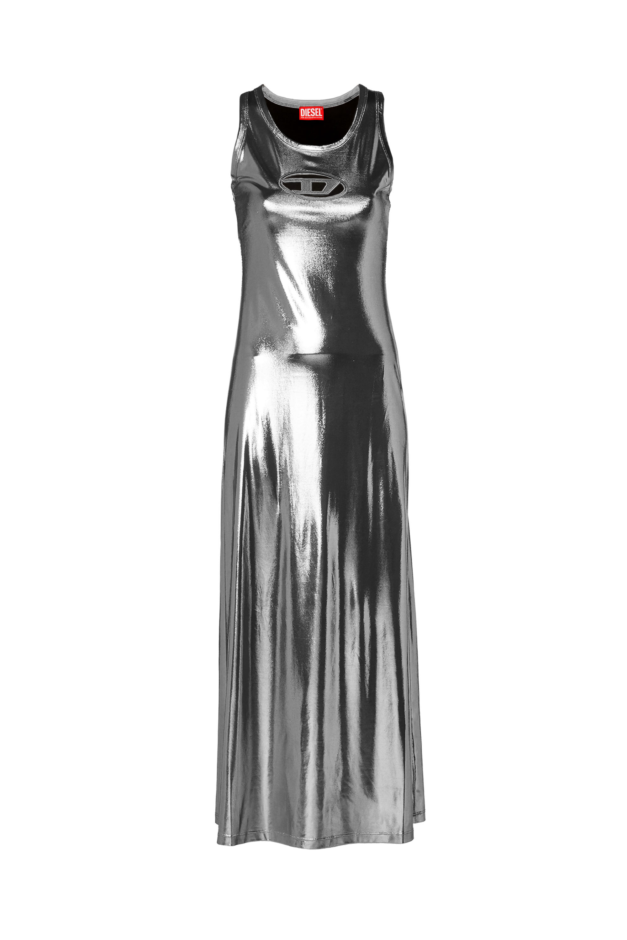 Diesel - D-LYNY, Woman Midi dress in metallic stretch jersey in Silver - Image 1