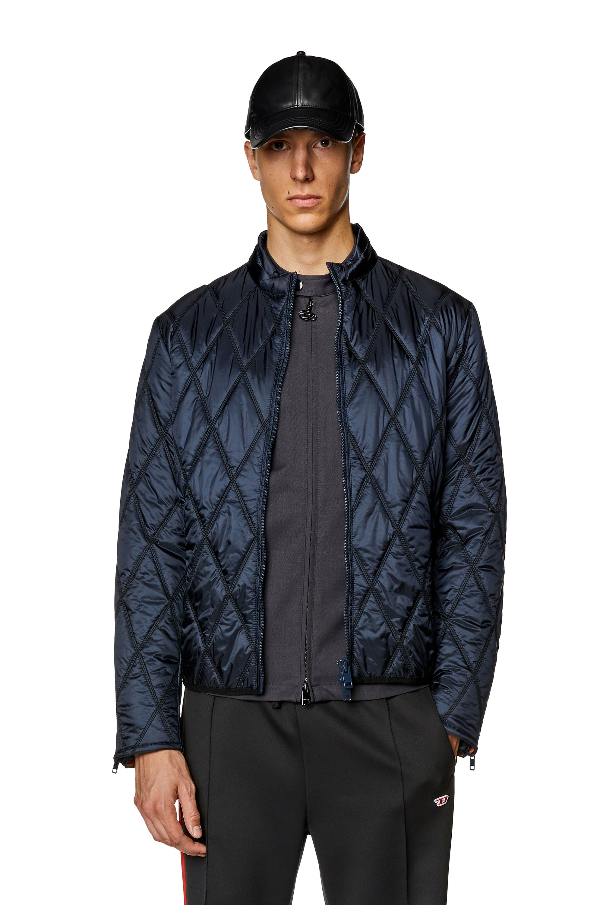 Diesel - J-NIEL, Man Mock-neck jacket in quilted nylon in Blue - Image 1