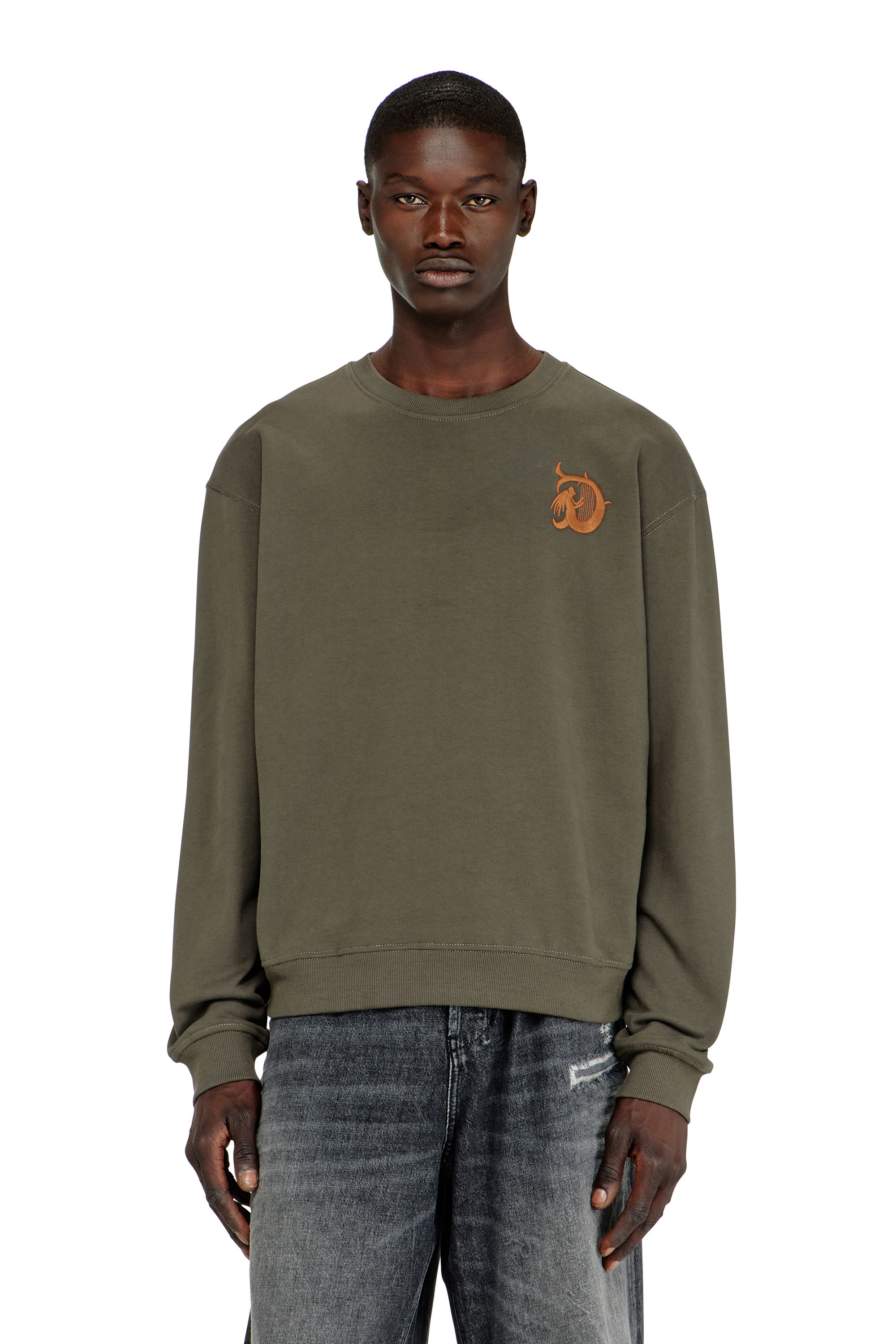 Diesel - S-NORM-AA4, Man's Sweatshirt with embroidery and flock print in Military Green - 3
