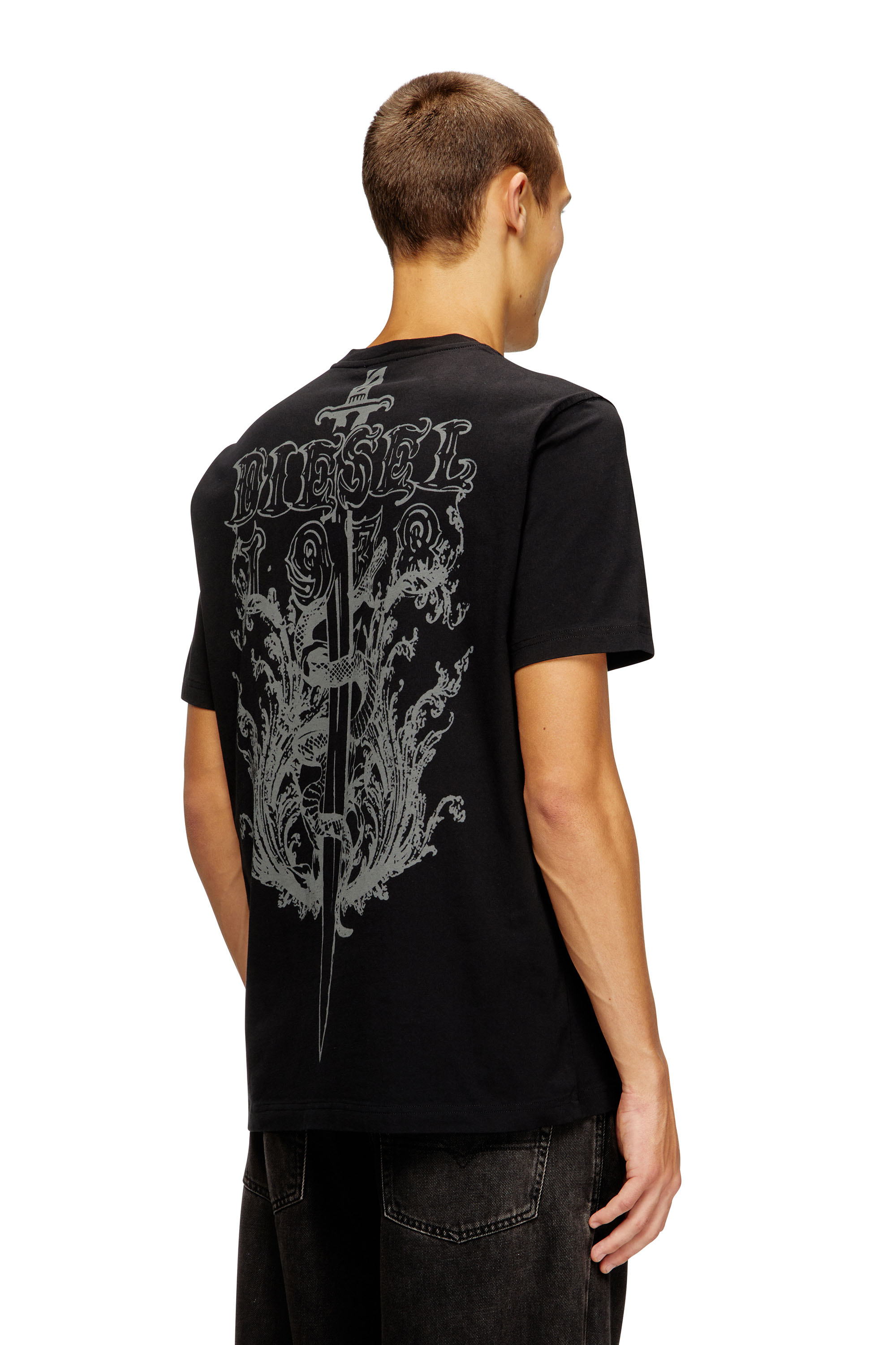 Diesel - T-ADJUST-T10, Man's Cotton t-shirt with graphic print on back in Black - 1