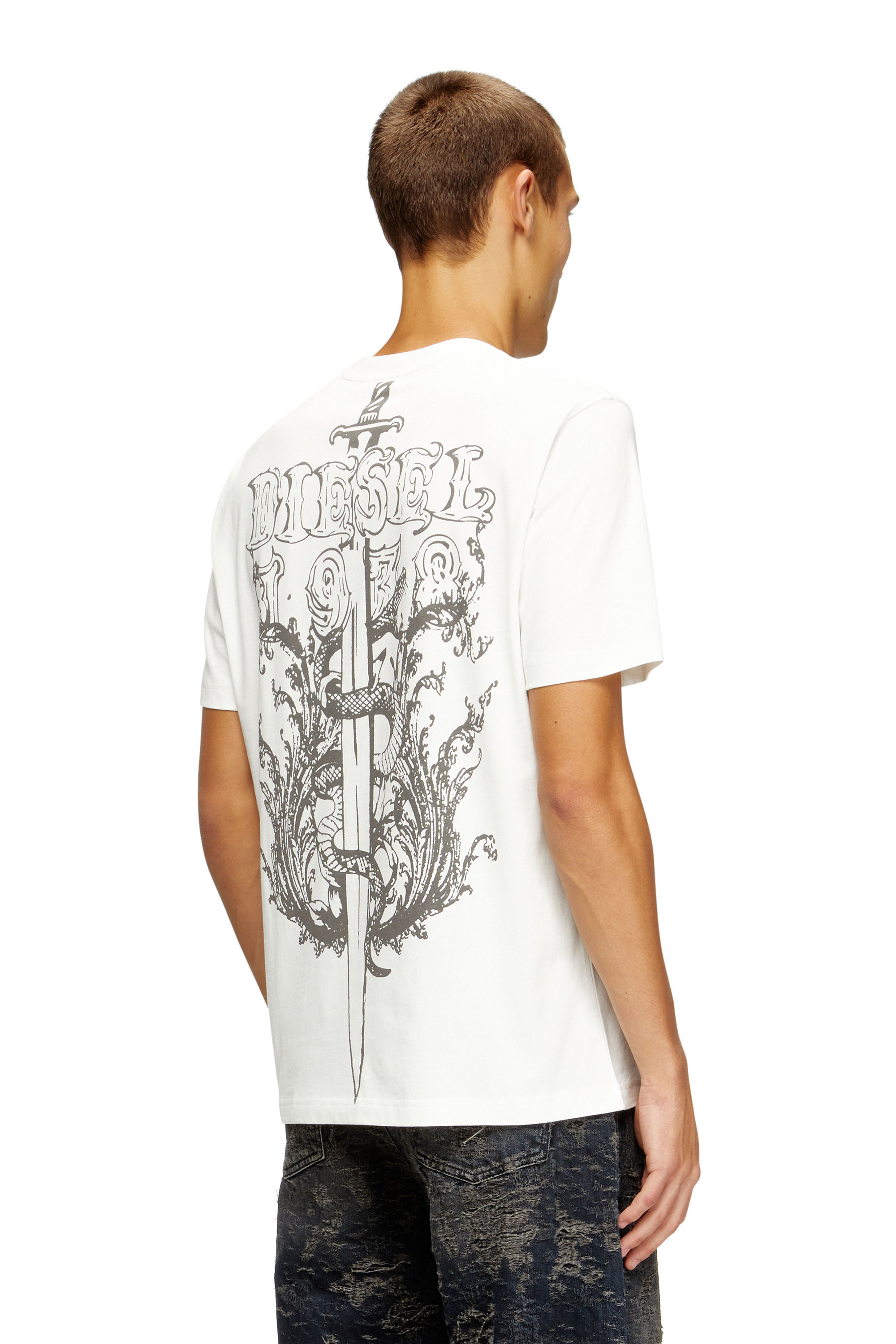Diesel - T-ADJUST-T10, Man's Cotton t-shirt with graphic print on back in White - 1