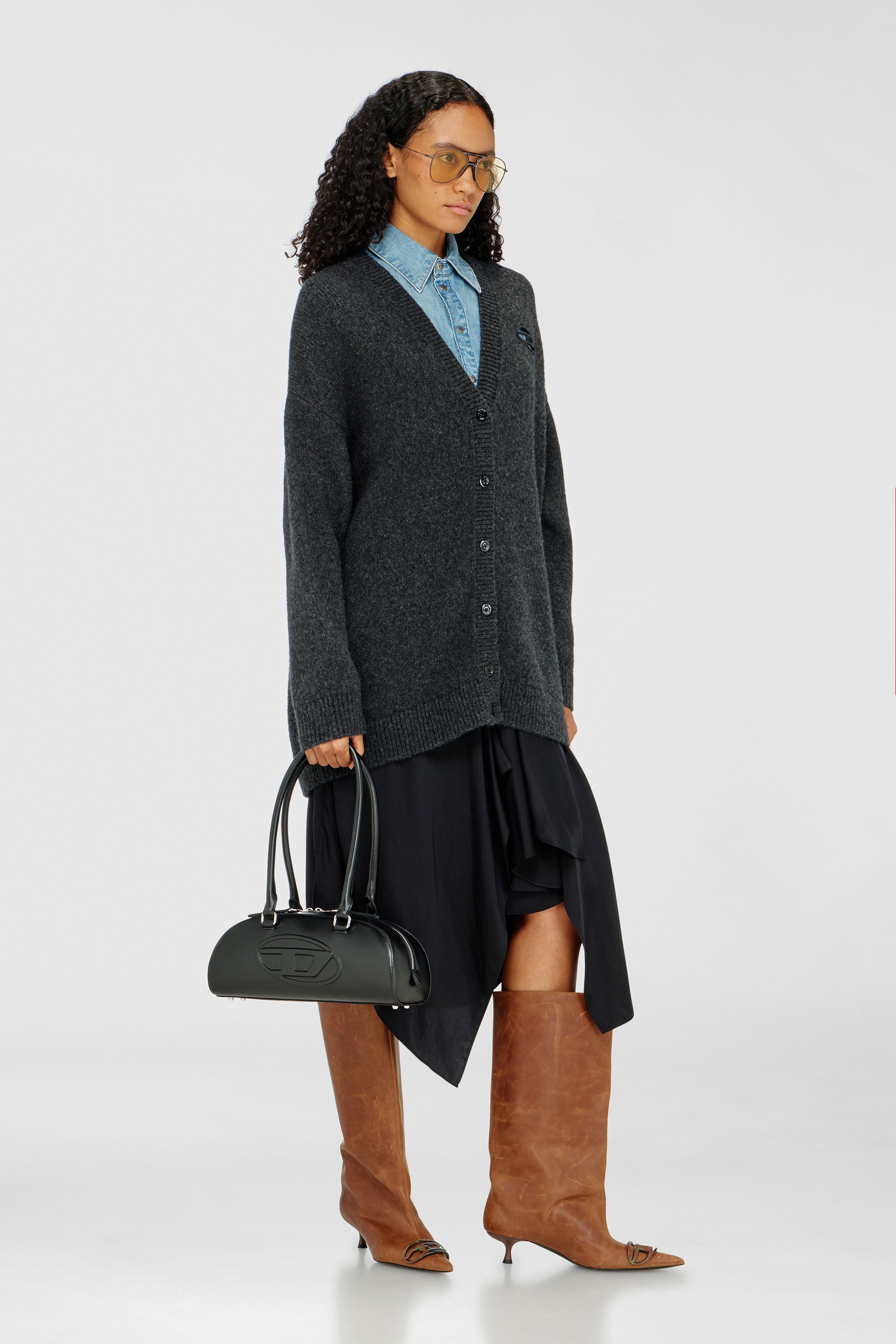 Diesel - M-AREELA, Woman's Cardigan in wool and alpaca blend in Black/Grey - 2