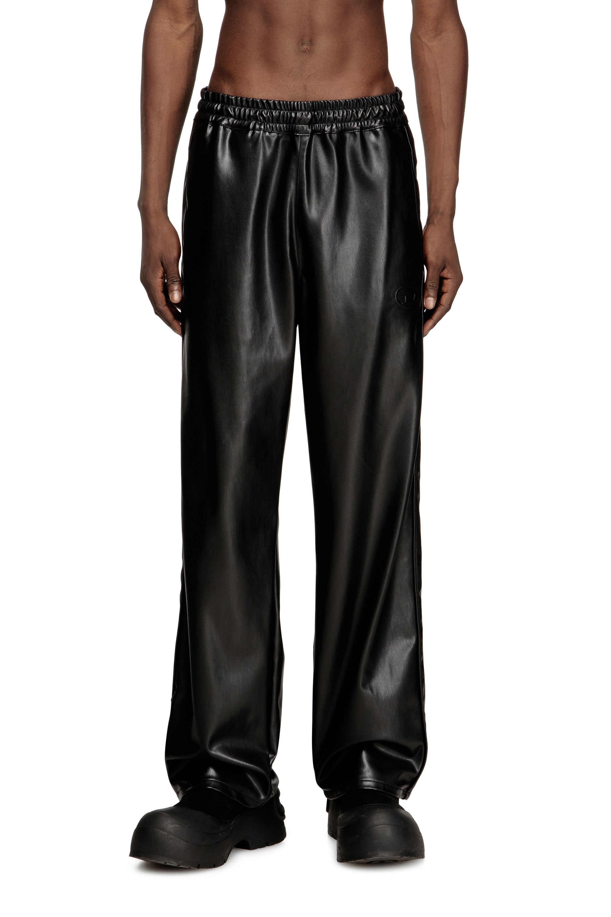 Diesel - P-ARTEN-PIPING-PGBX, Man's Track pants in coated fabric in Black - 1