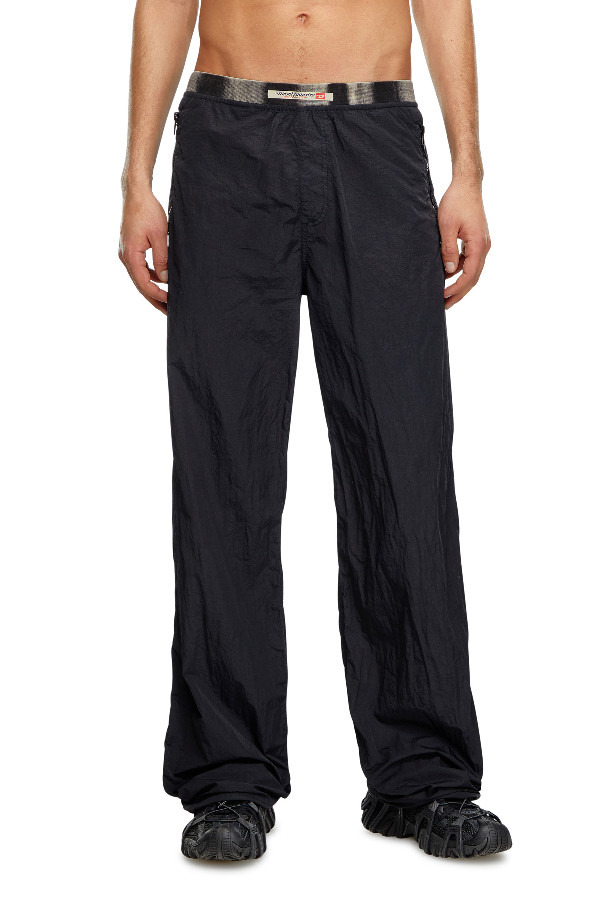 Diesel - P-POST, Man Lightweight pants in wrinkled nylon in Black - Image 1
