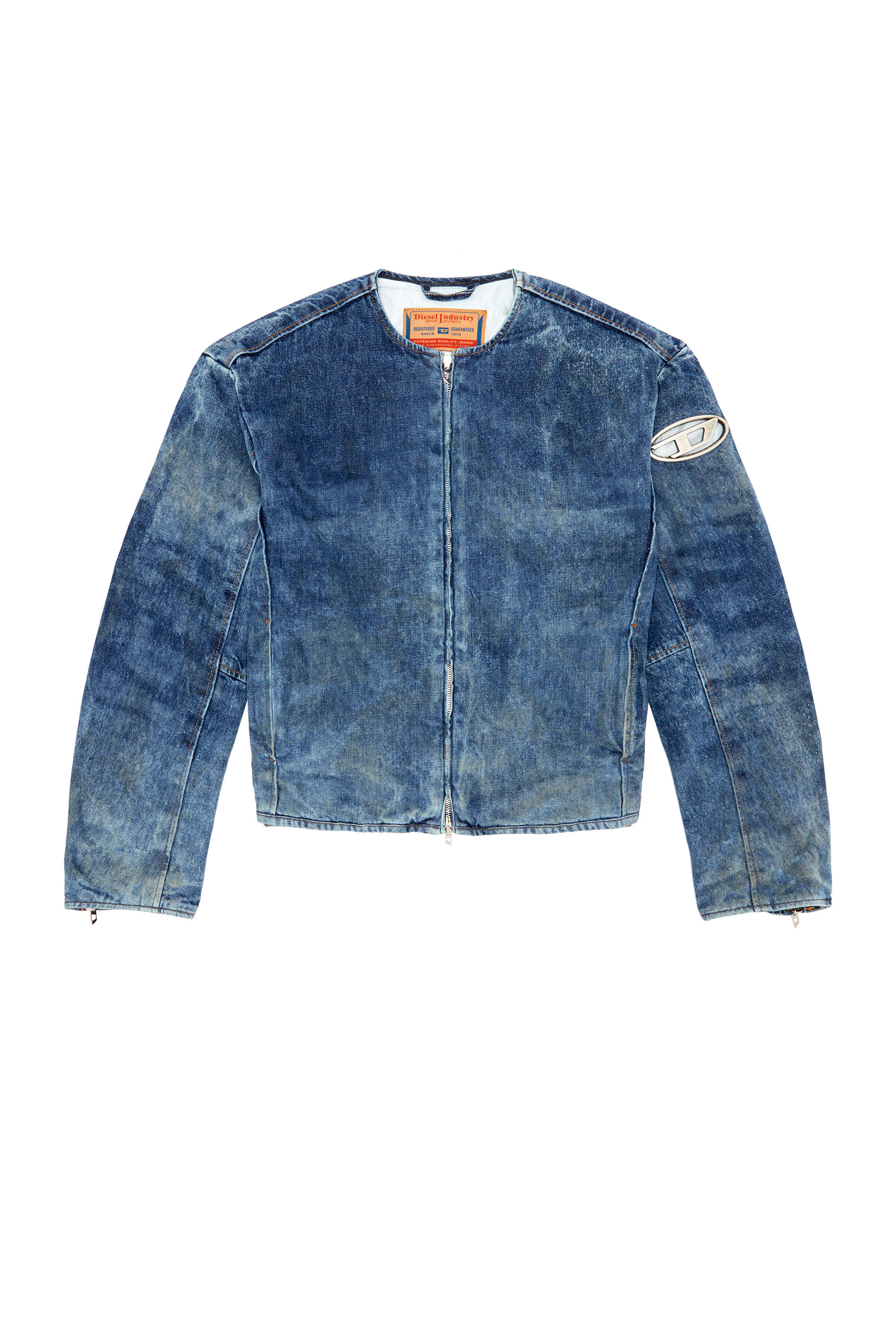 Diesel - D-CALUR-FSE, Man Denim jacket with biker zip details in Blue - Image 3