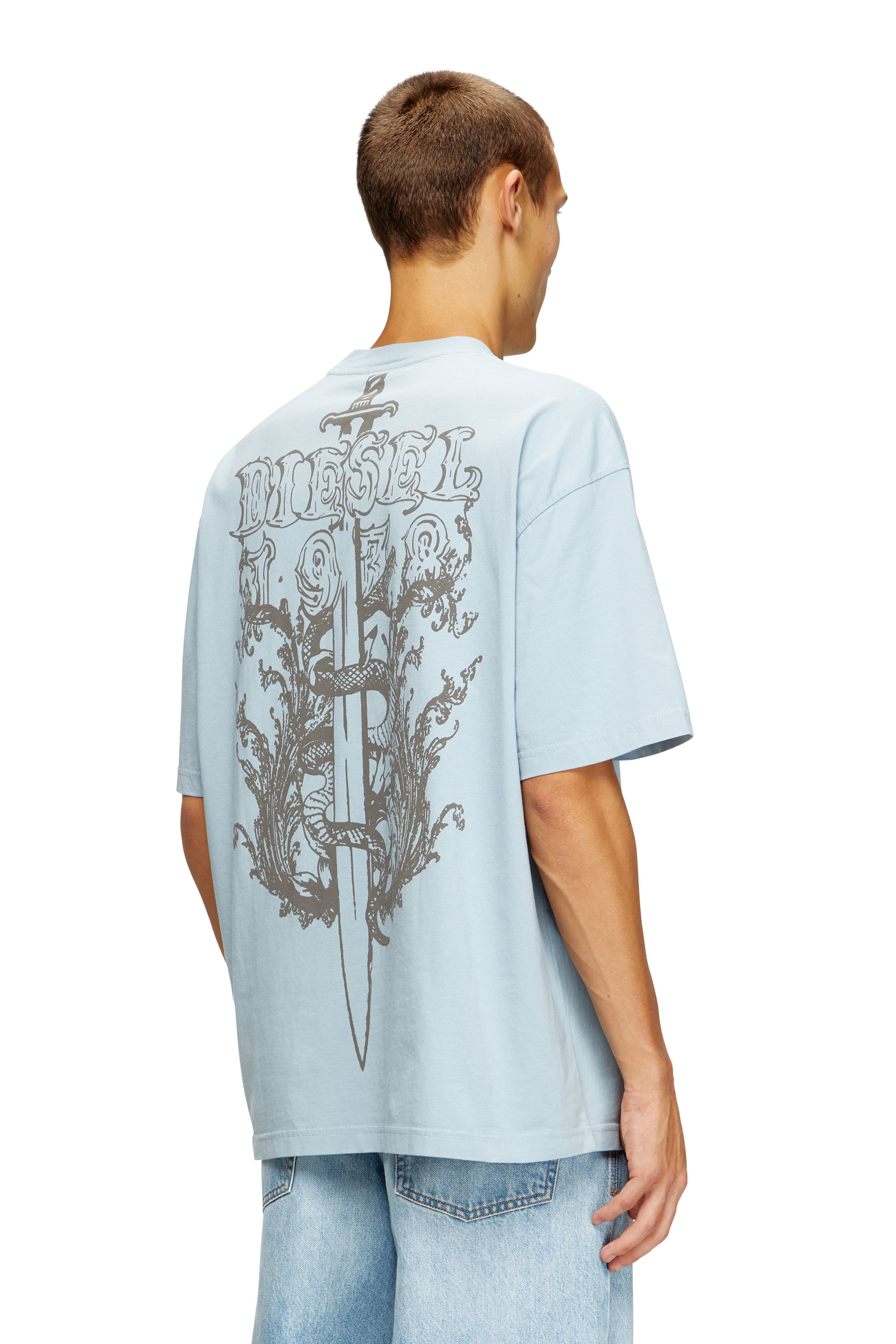 Diesel - T-BOGGY-T5, Man's Loose fit t-shirt with graphic print and logo in Light Blue - 3