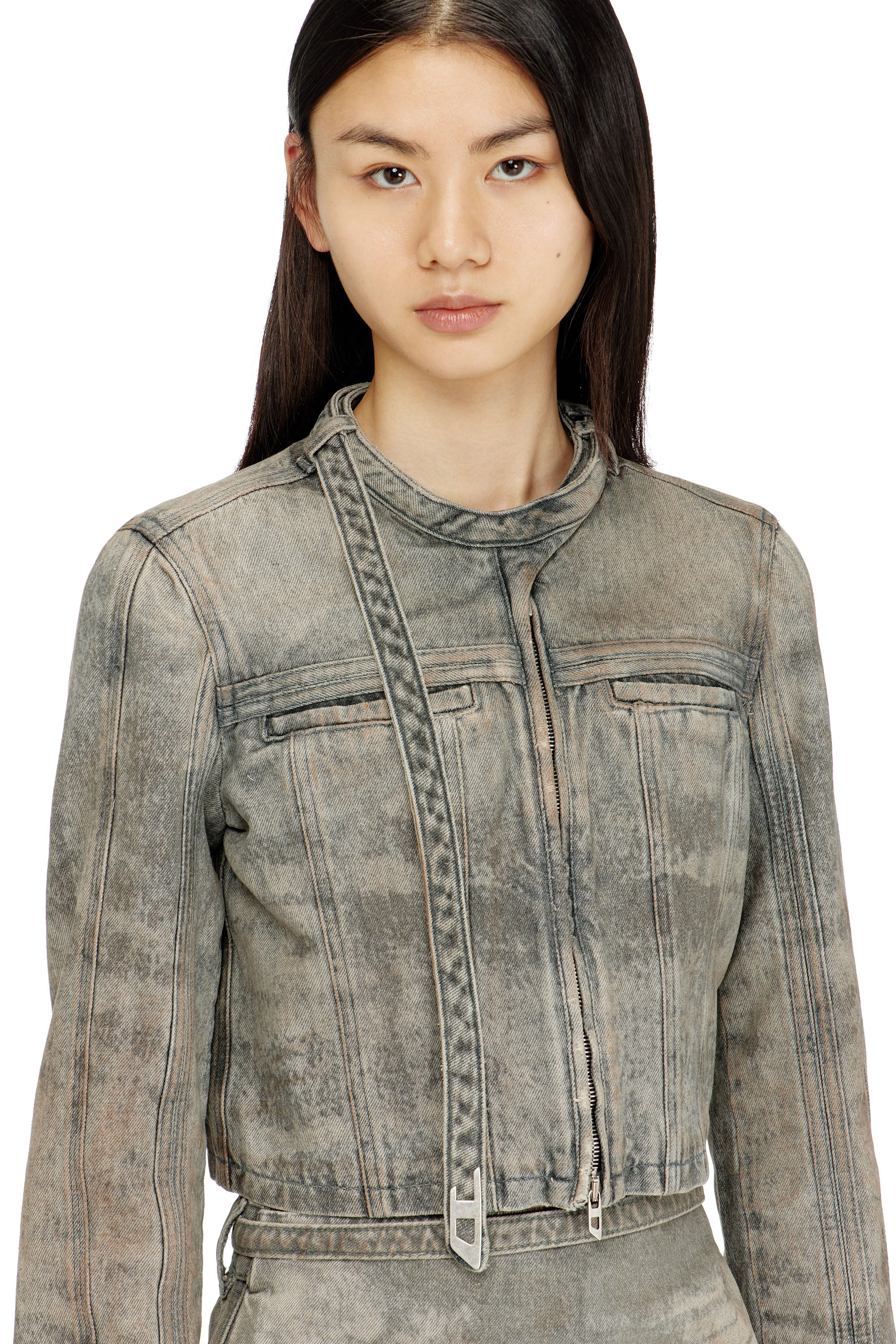 Diesel - DE-SAPHIX-FSI1, Woman's Cropped jacket in cotton-hemp satin denim in Grey - 5