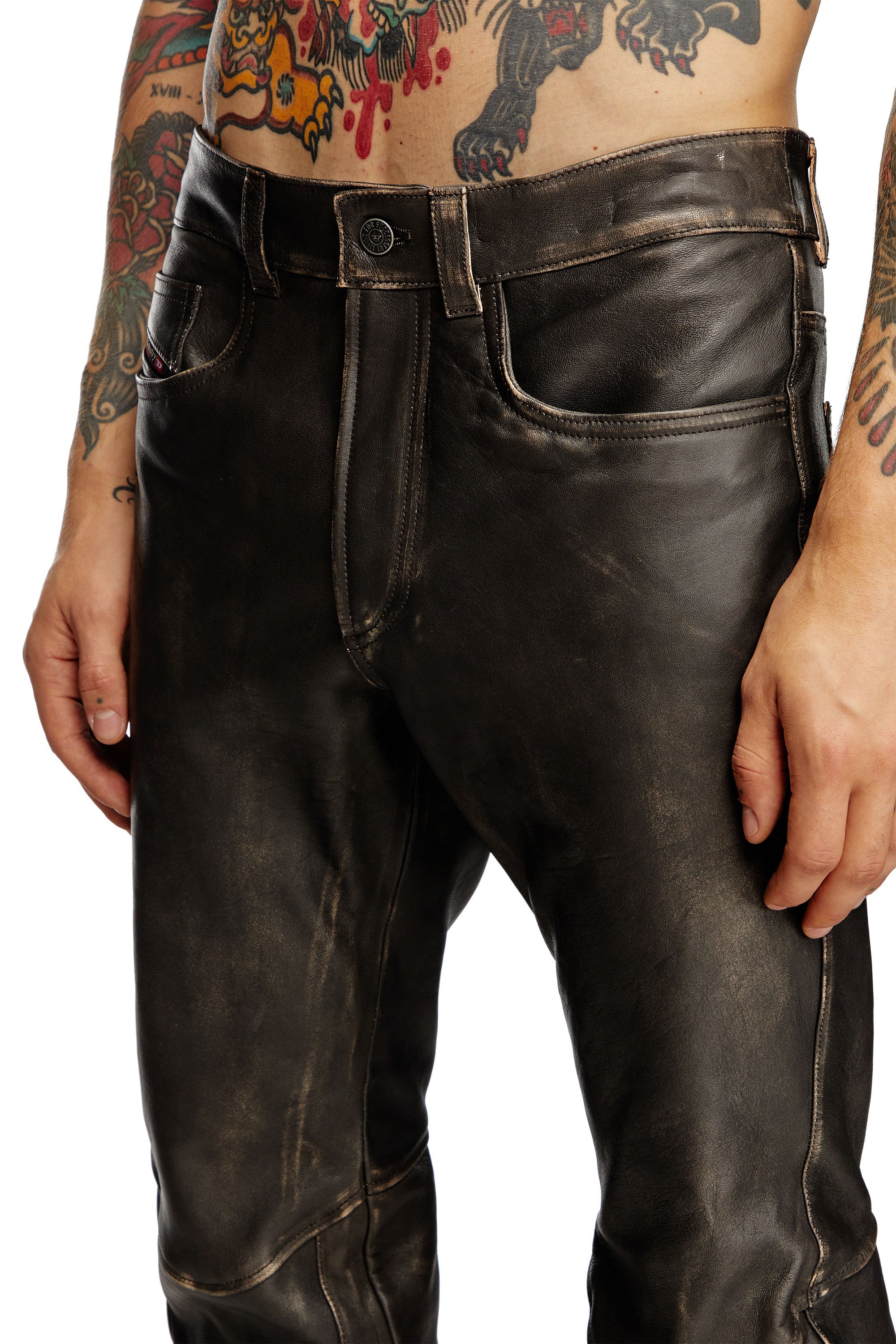 Diesel - P-NASH-LEAT, Man's Distressed leather pants in Black - 4