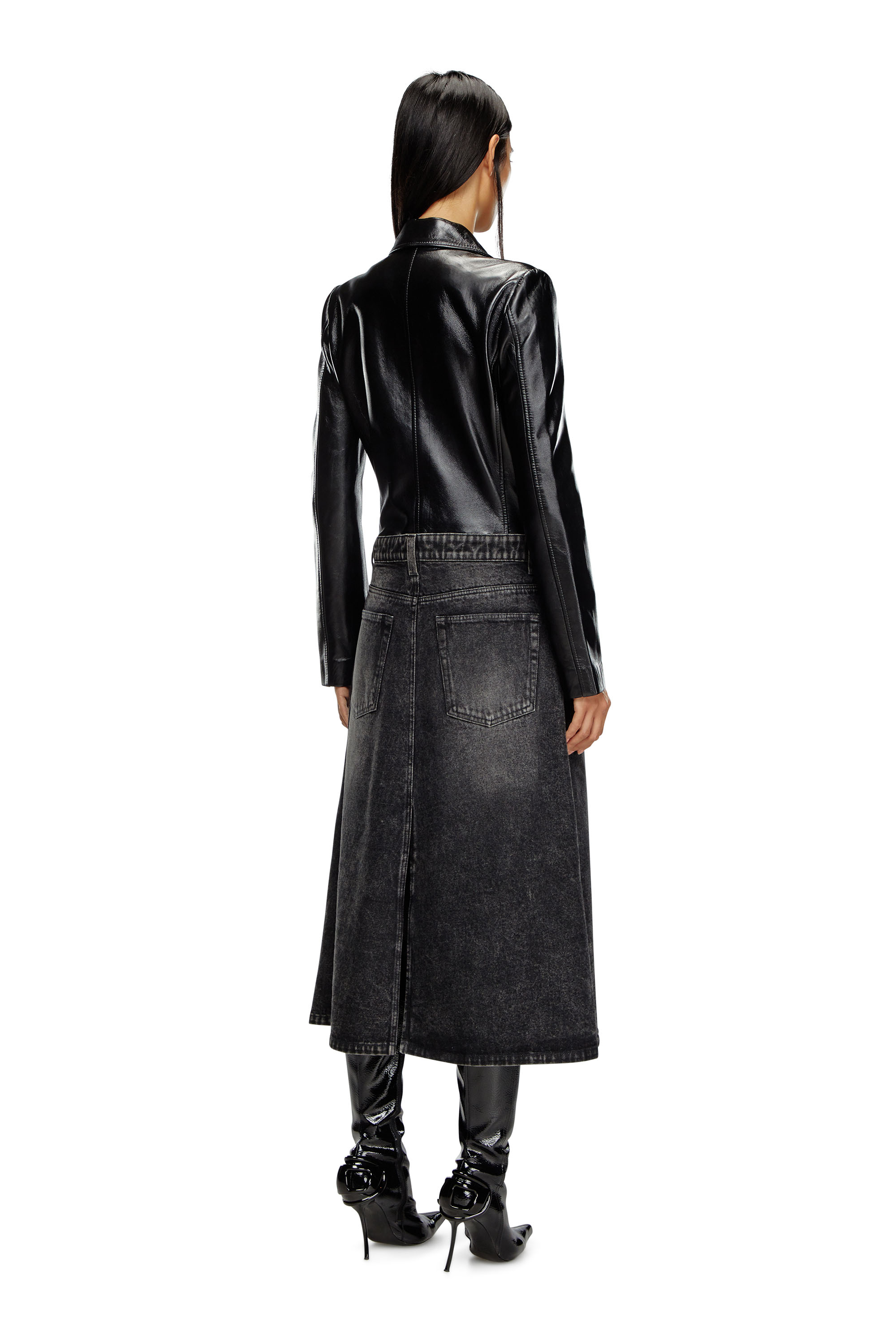 Diesel - L-ORY, Woman Hybrid coat in denim and leather in Black - Image 4
