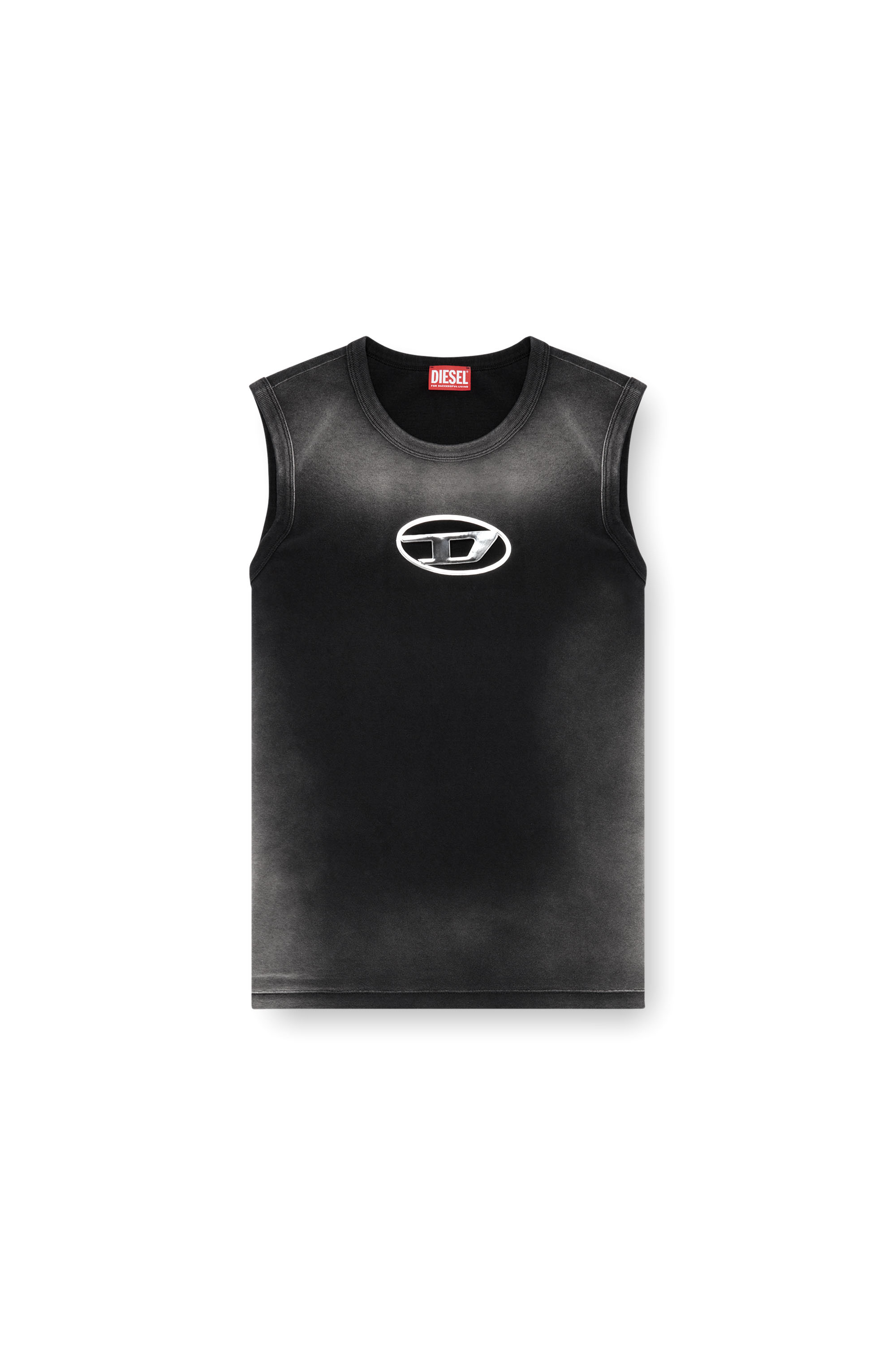 Diesel - T-BRICO, Man's Faded tank top with puffy Oval D in Black - 3