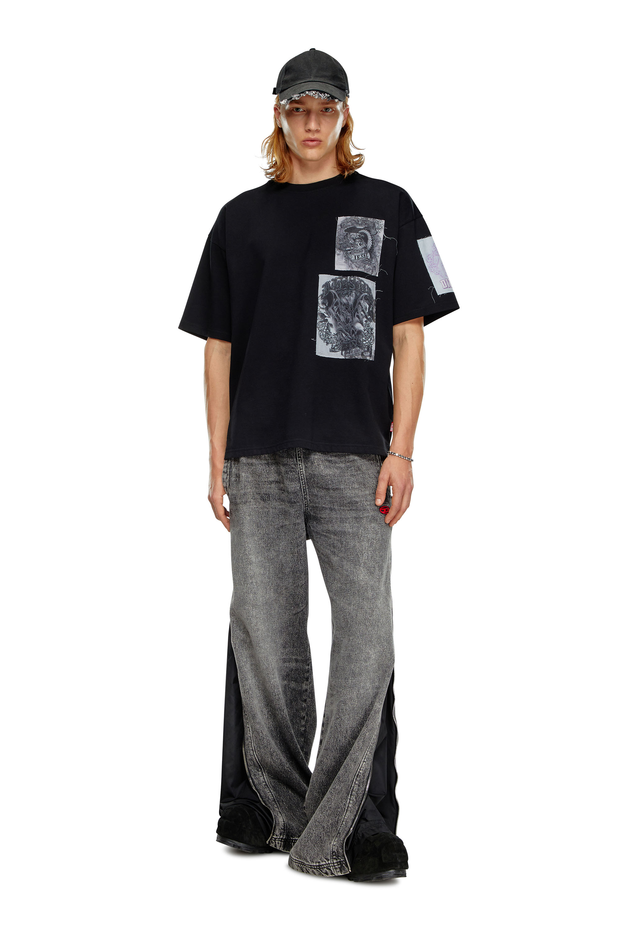 Diesel - T-BOXT-SLITS-Q10, Man T-shirt with raw-cut printed patches in Black - Image 2