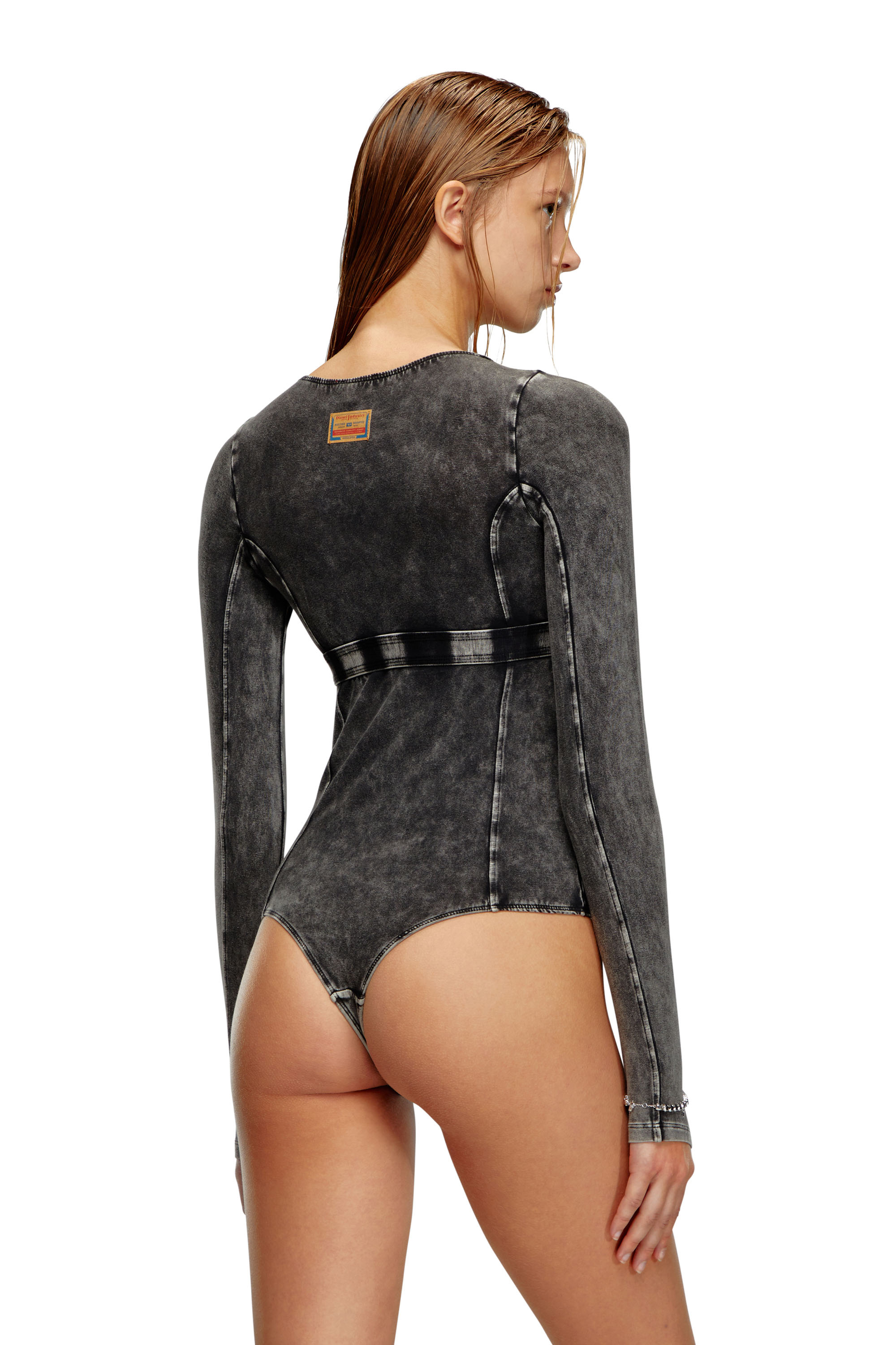 Diesel - UFBY-NIKLA, Woman Long-sleeve bodysuit in denim-effect jersey in Black - Image 3
