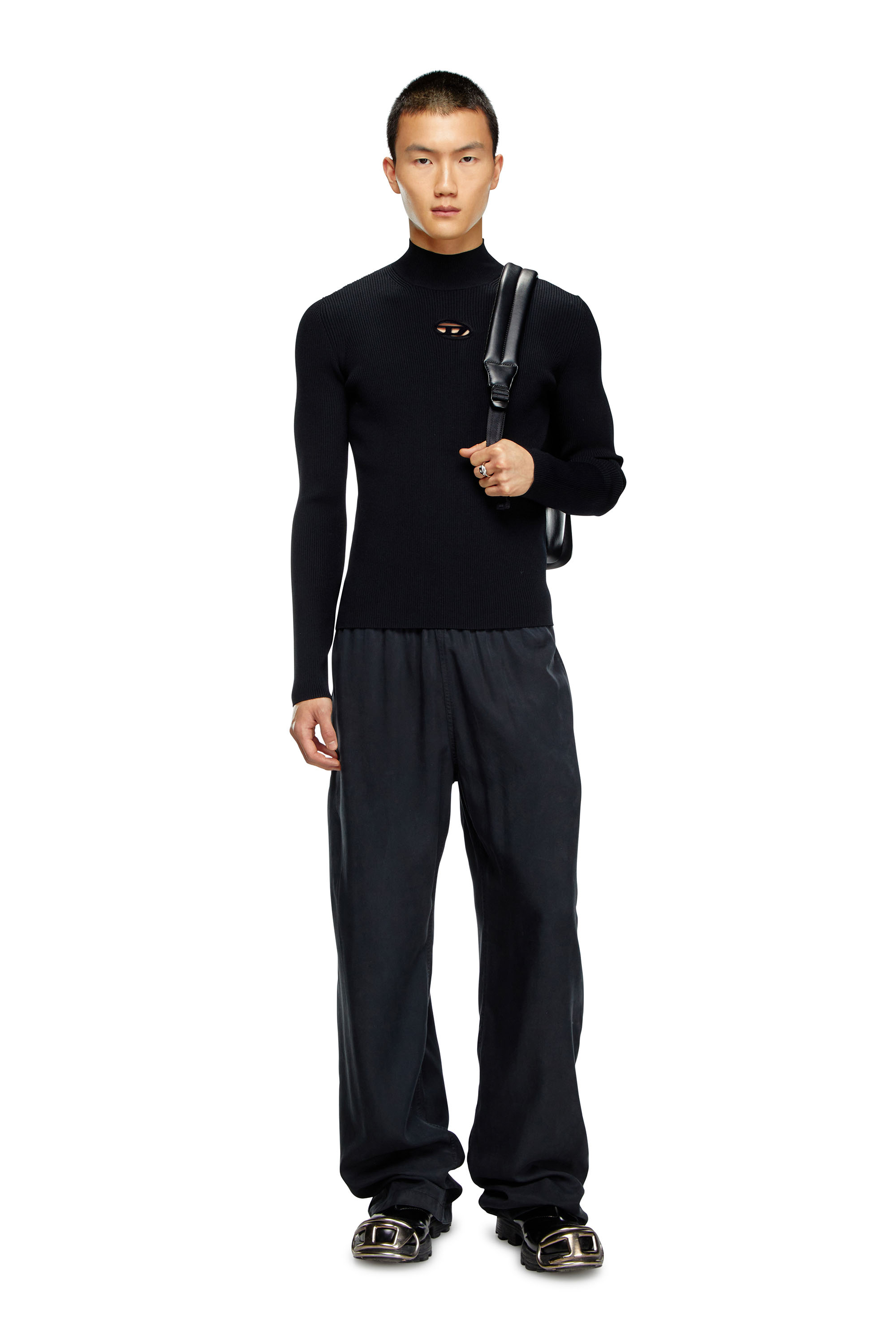 Diesel - K-ZACKARY, Man's Mock-neck jumper with Oval D in Black - 1