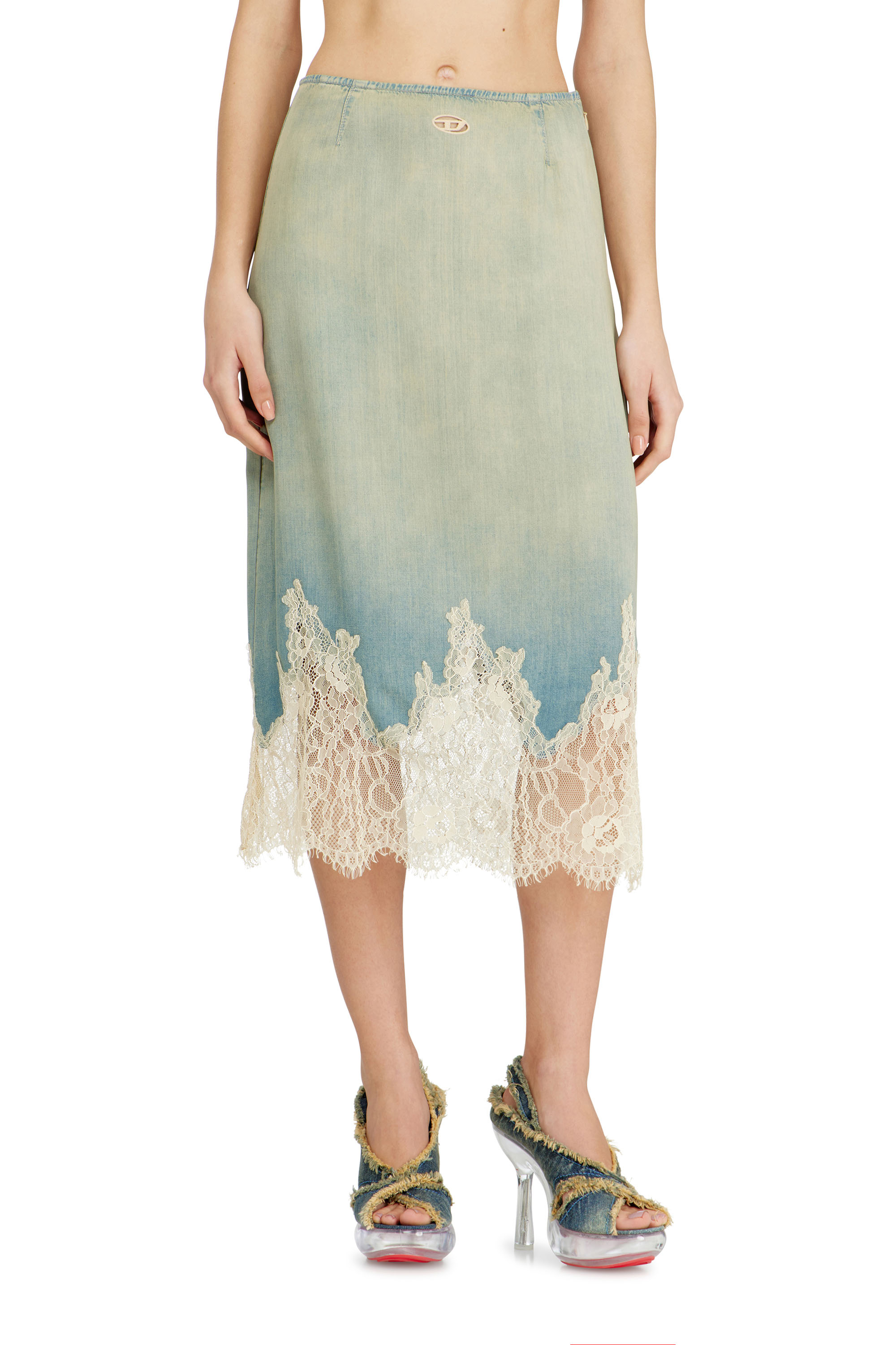 Diesel - DE-MERSY-S, Woman's Midi skirt in denim and lace in null - 1