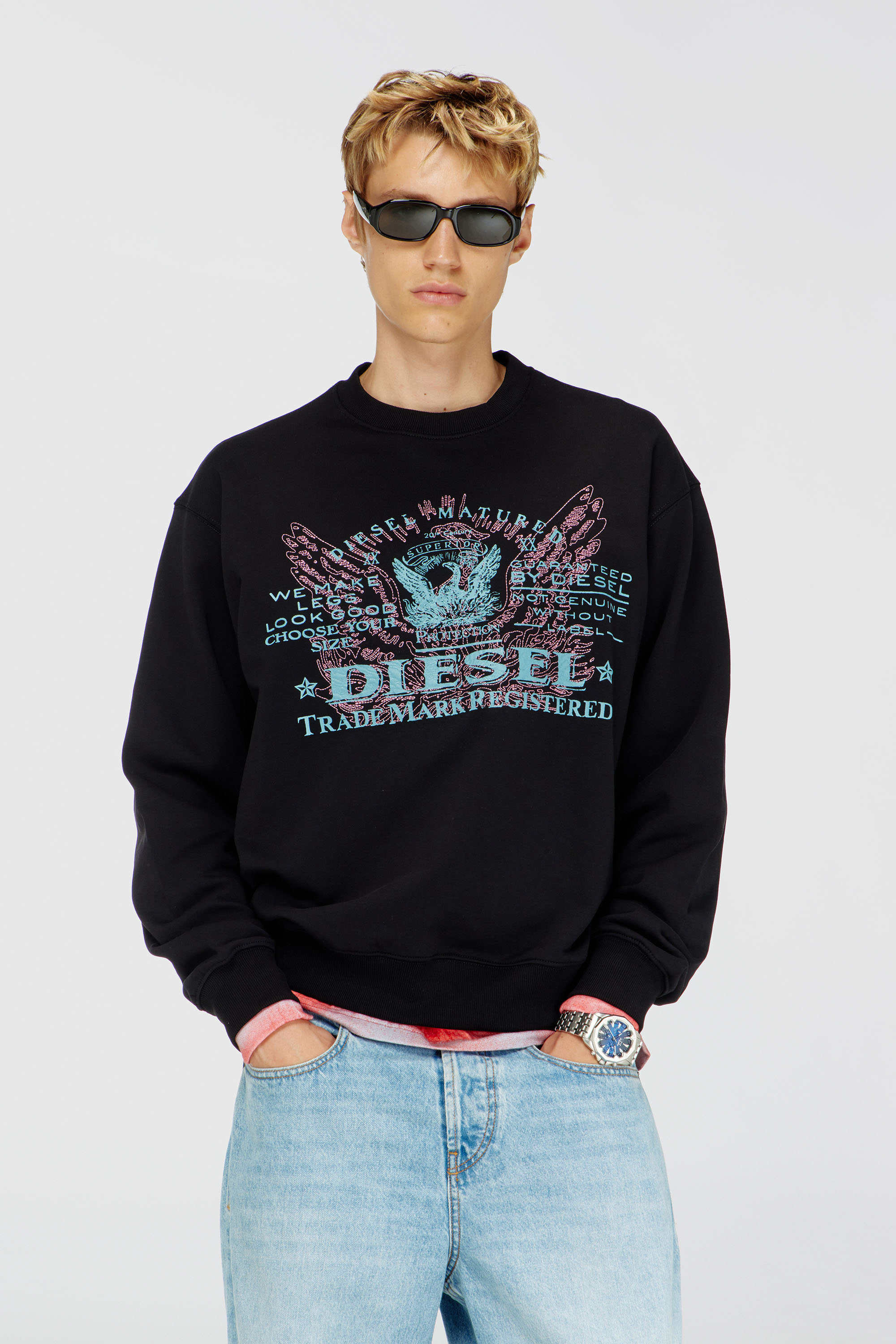 Diesel - S-LUK-R-FEN-T92, Man's Cotton sweatshirt with graphic print in Black - 3