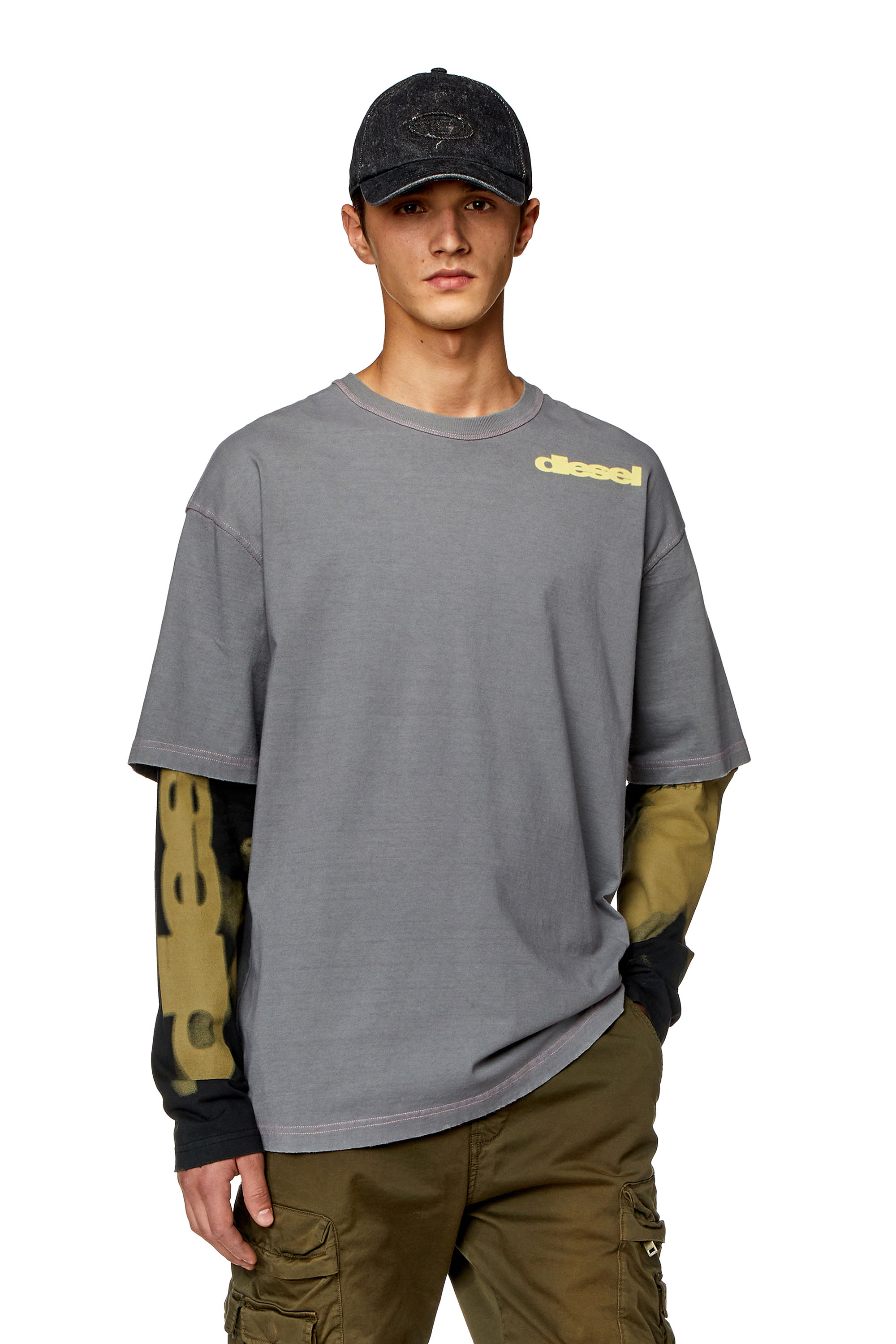 Diesel - T-WESHER-N3, Man Layered-effect top with smudged print in Multicolor - Image 1