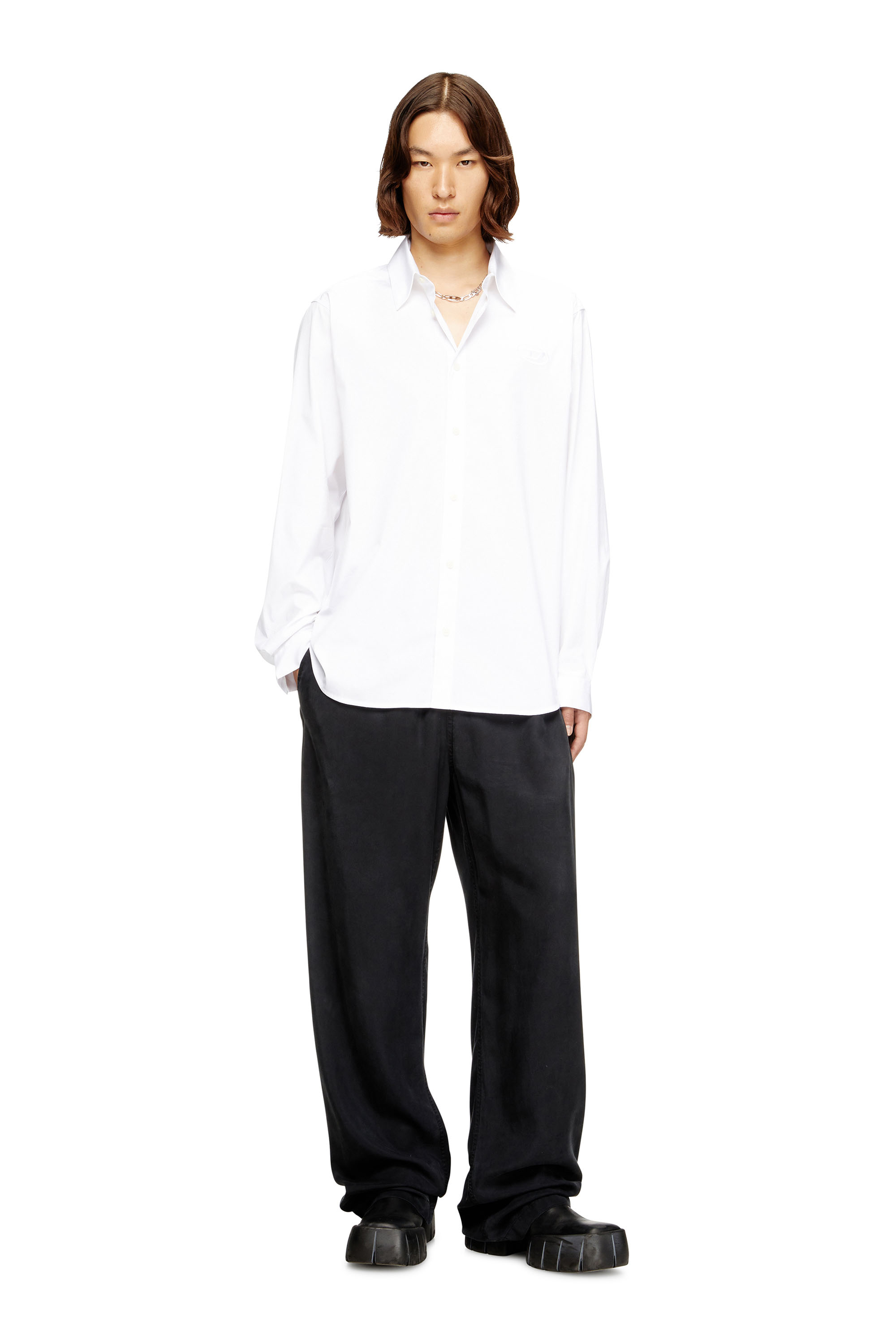 Diesel - S-SIMPLY-GSBH, Man's Stretch poplin shirt with embroidery in White - 1