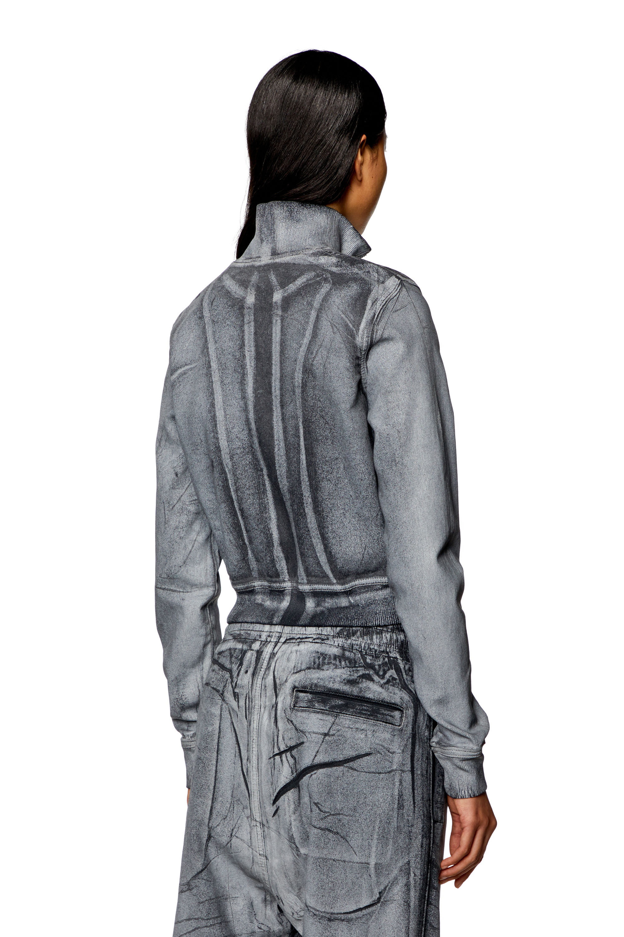 Diesel - D-EMY-S TRACK, Woman Zip sweatshirt in printed Track Denim in Grey - Image 3
