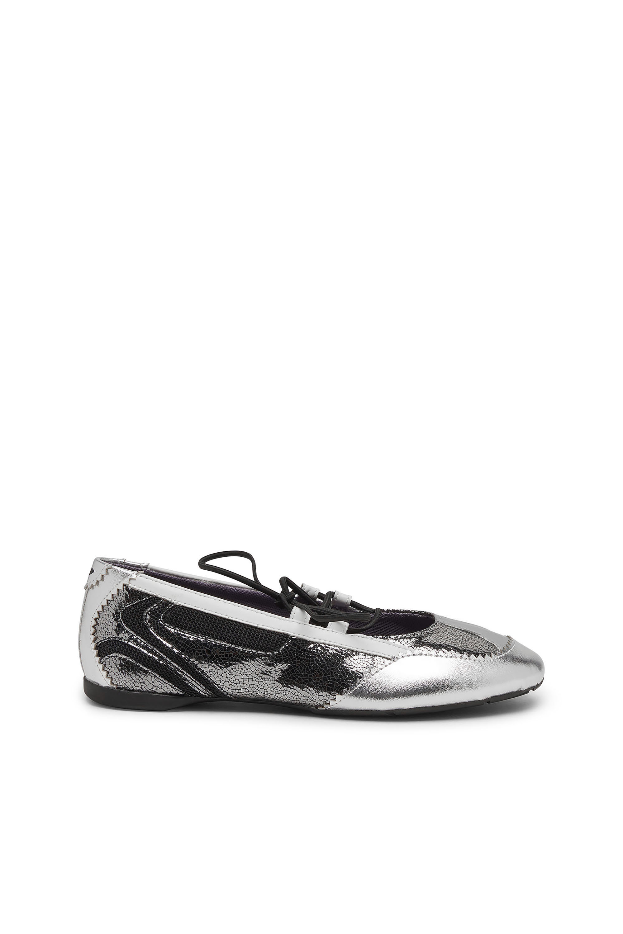 Diesel - D-MILE BALLERINA LACE UP W, Woman's D-Mile-Metallic lace-up ballet flats in Silver/Black - 1