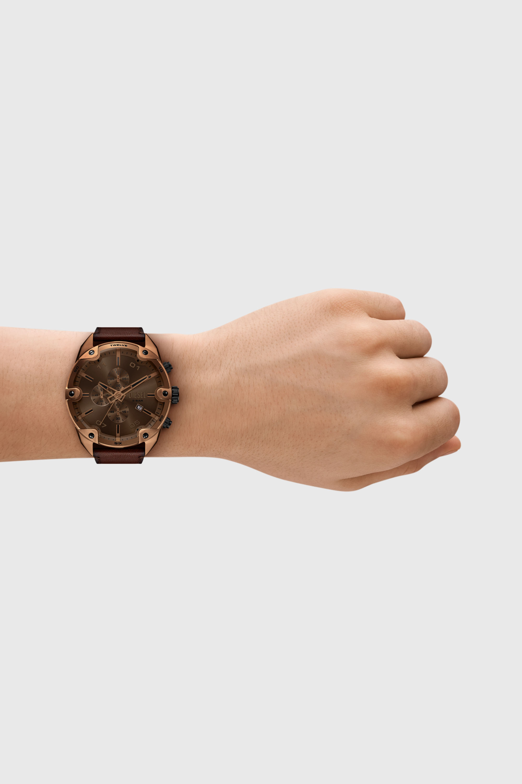 Diesel - DZ4698 WATCH, Man's Spiked brown leather watch in Brown - 4