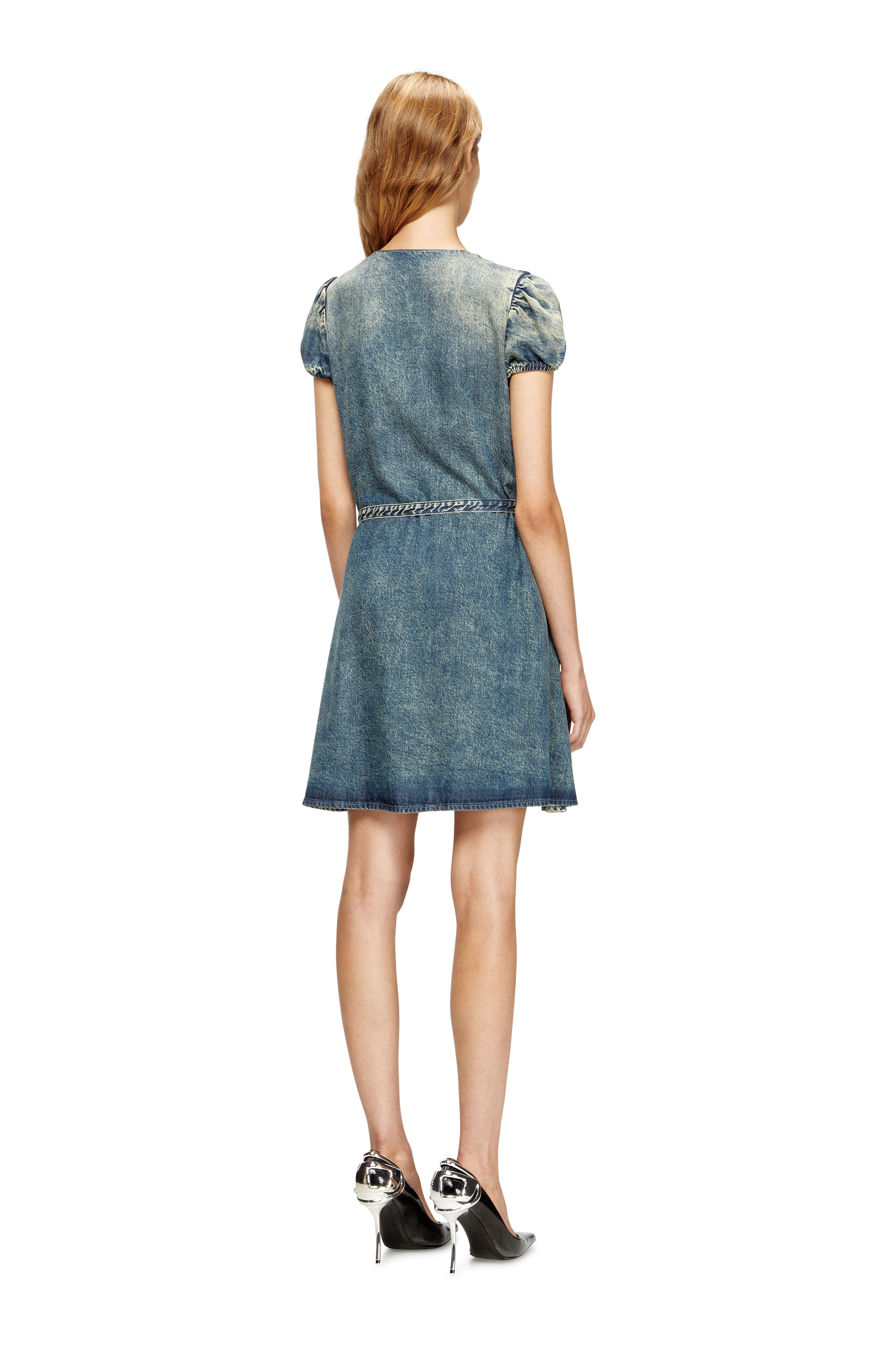 Diesel - DE-OLLISH-D, Woman's Denim dress with a waist belt in Medium blue - 4