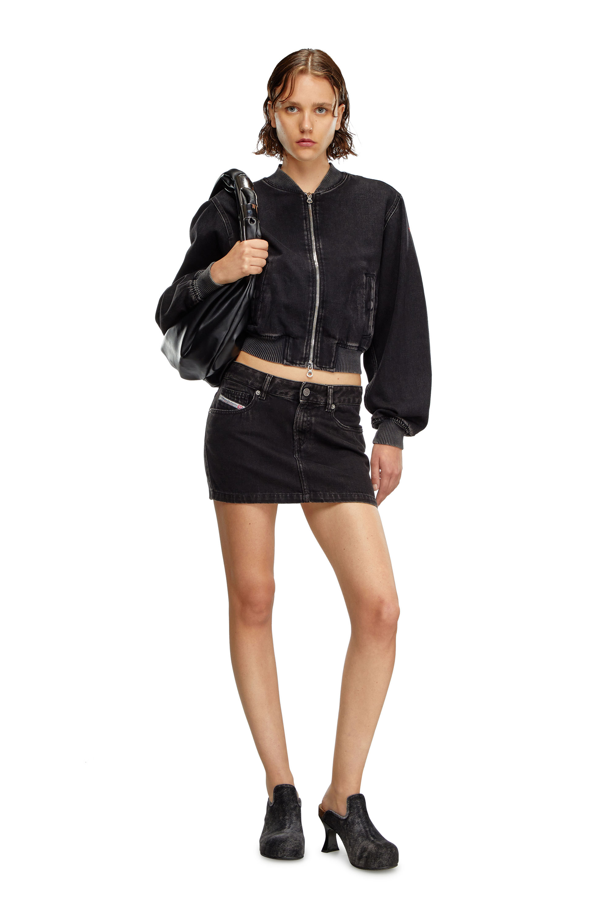 Diesel - DE-RON, Woman's Mini skirt in clean-wash denim in Black - 1
