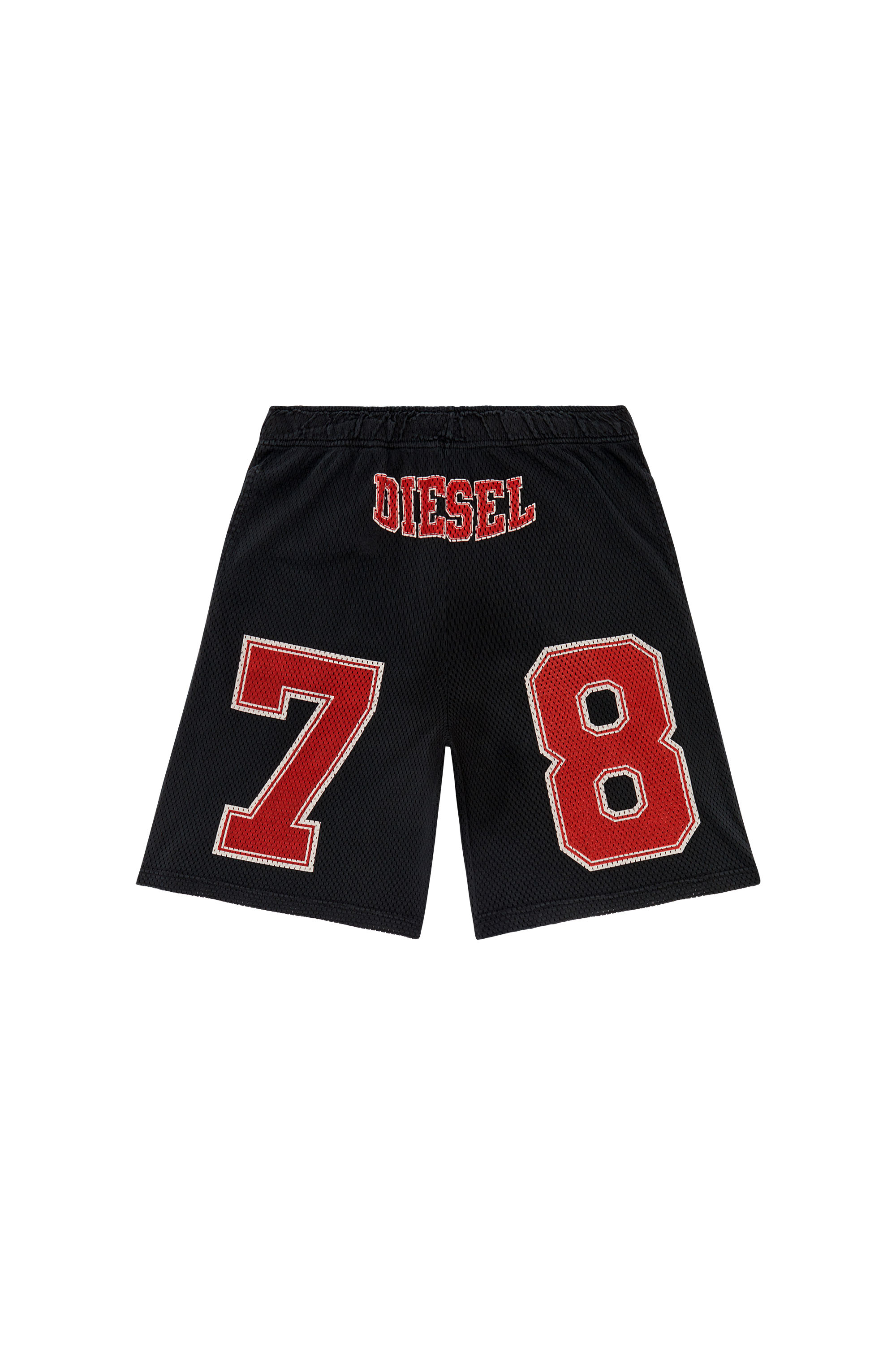 Diesel - P-TAIN-SHORT, Man Mesh-trimmed shorts with collegiate logo in Black - Image 3
