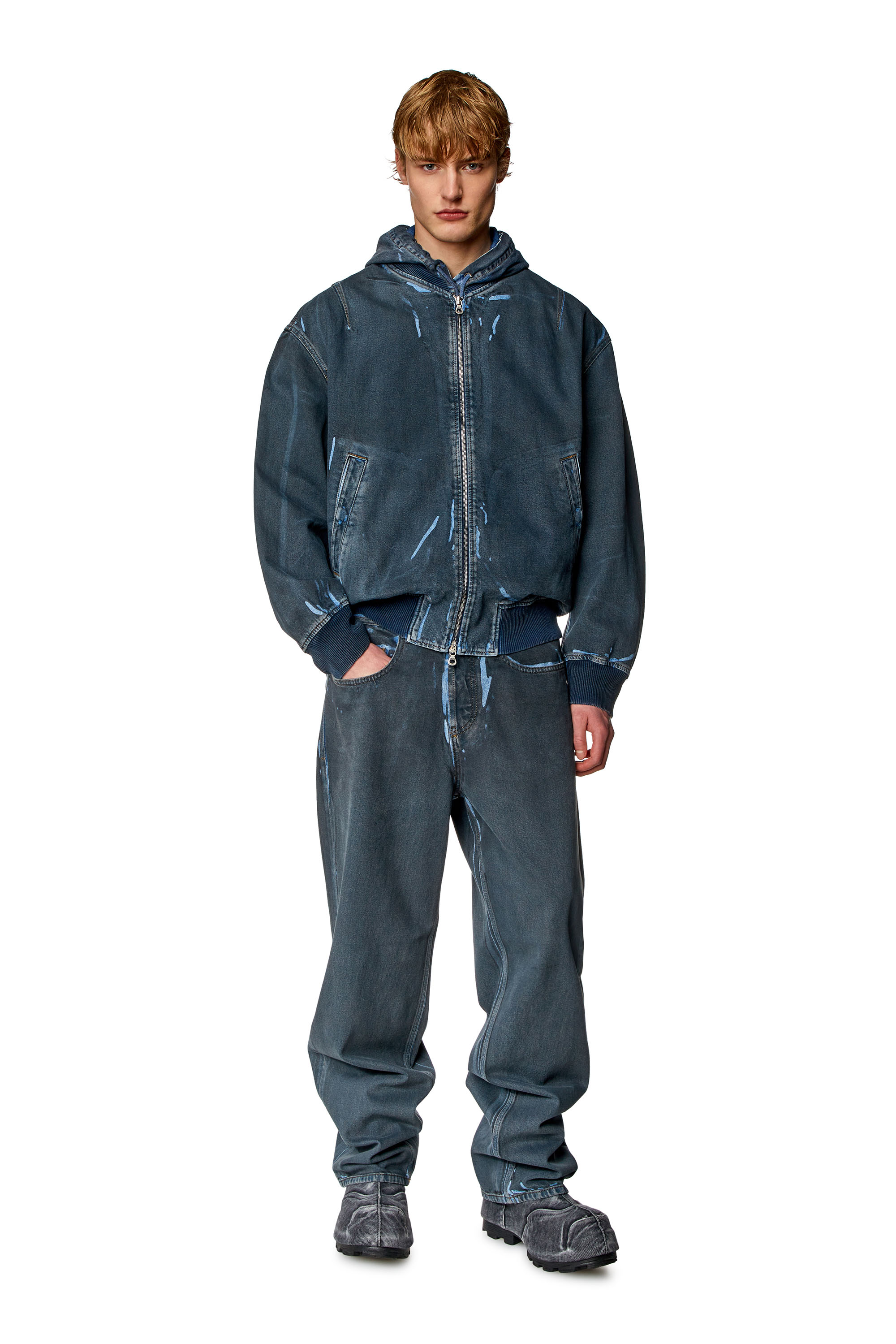 Diesel - D-VINZ-S, Man Bomber jacket in used-effect coated denim in Blue - Image 6