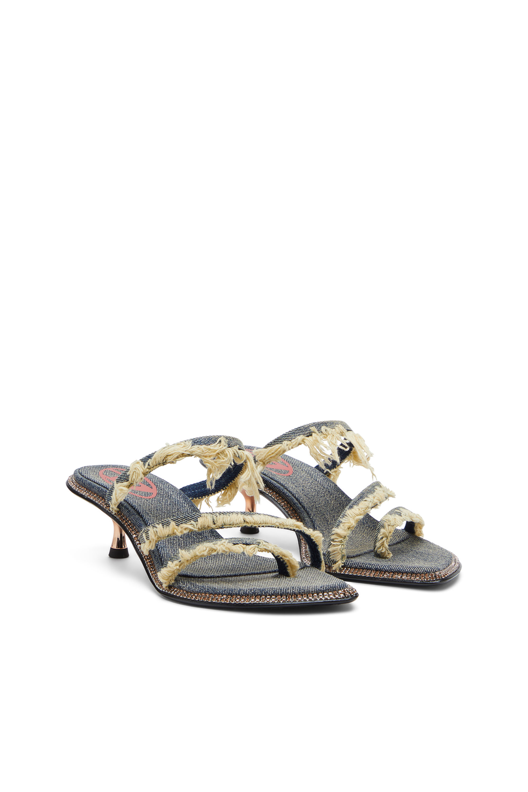 D-HAVANNA KITTIE, Blue Diesel - D-HAVANNA KITTIE, Woman's D-Havanna Kittie-Frayed-denim mules with crystals in Blue - 2