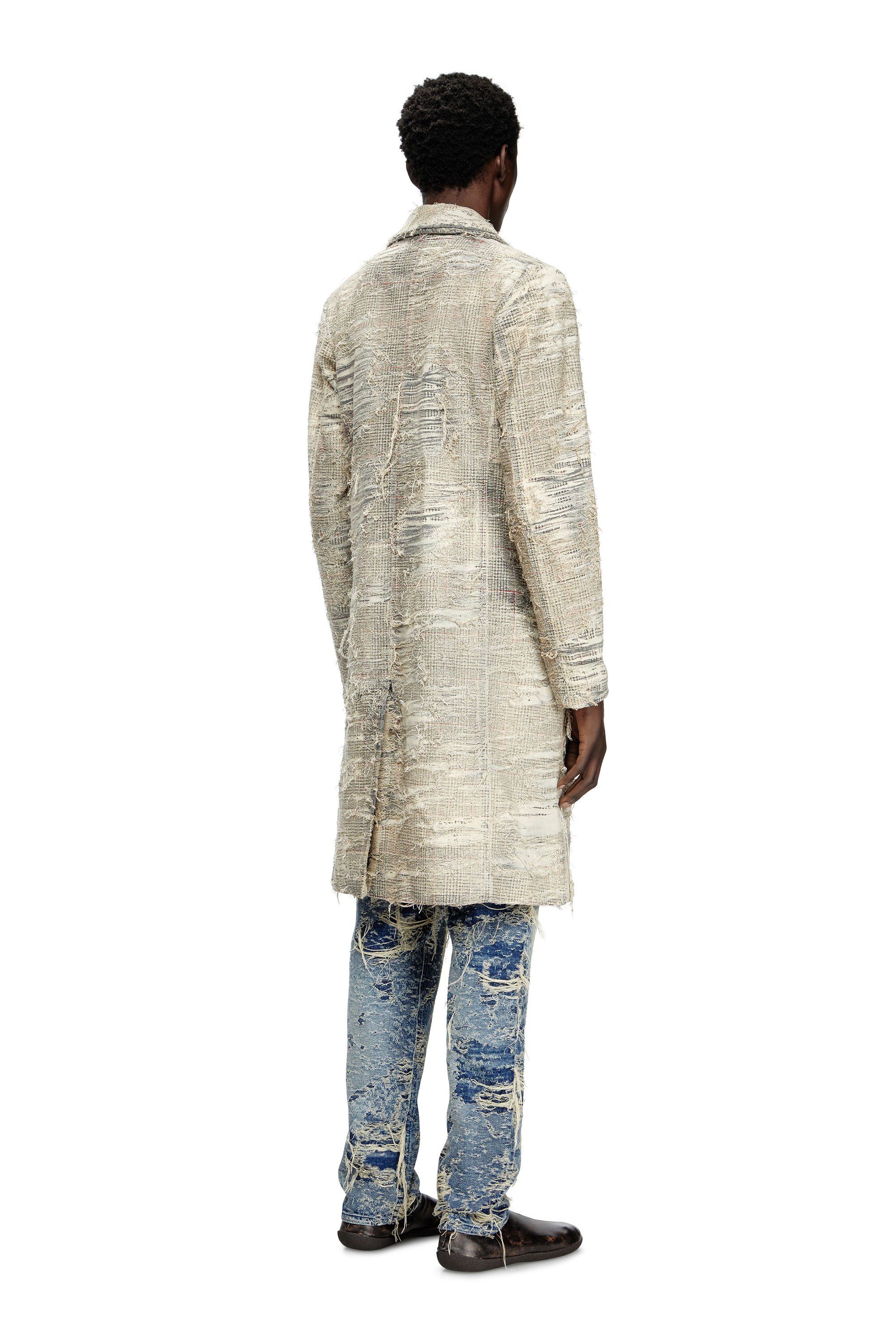 Diesel - D-ISCO-FSG, Man's Coat in distressed Prince of Wales denim in Grey - 4