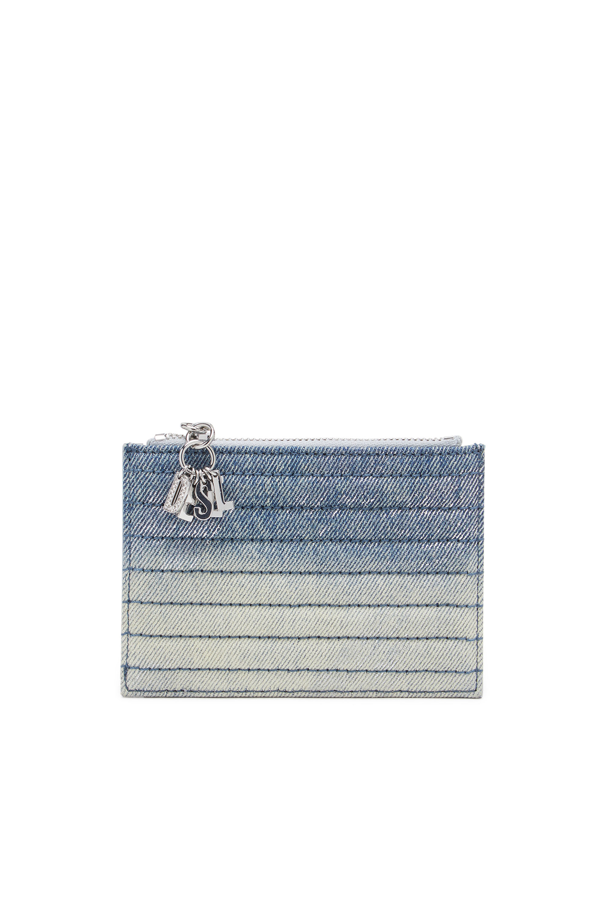 Diesel - D-VINA CARD HOLDER COIN S II, Woman Card holder in leather and quilted denim in Blue - Image 1