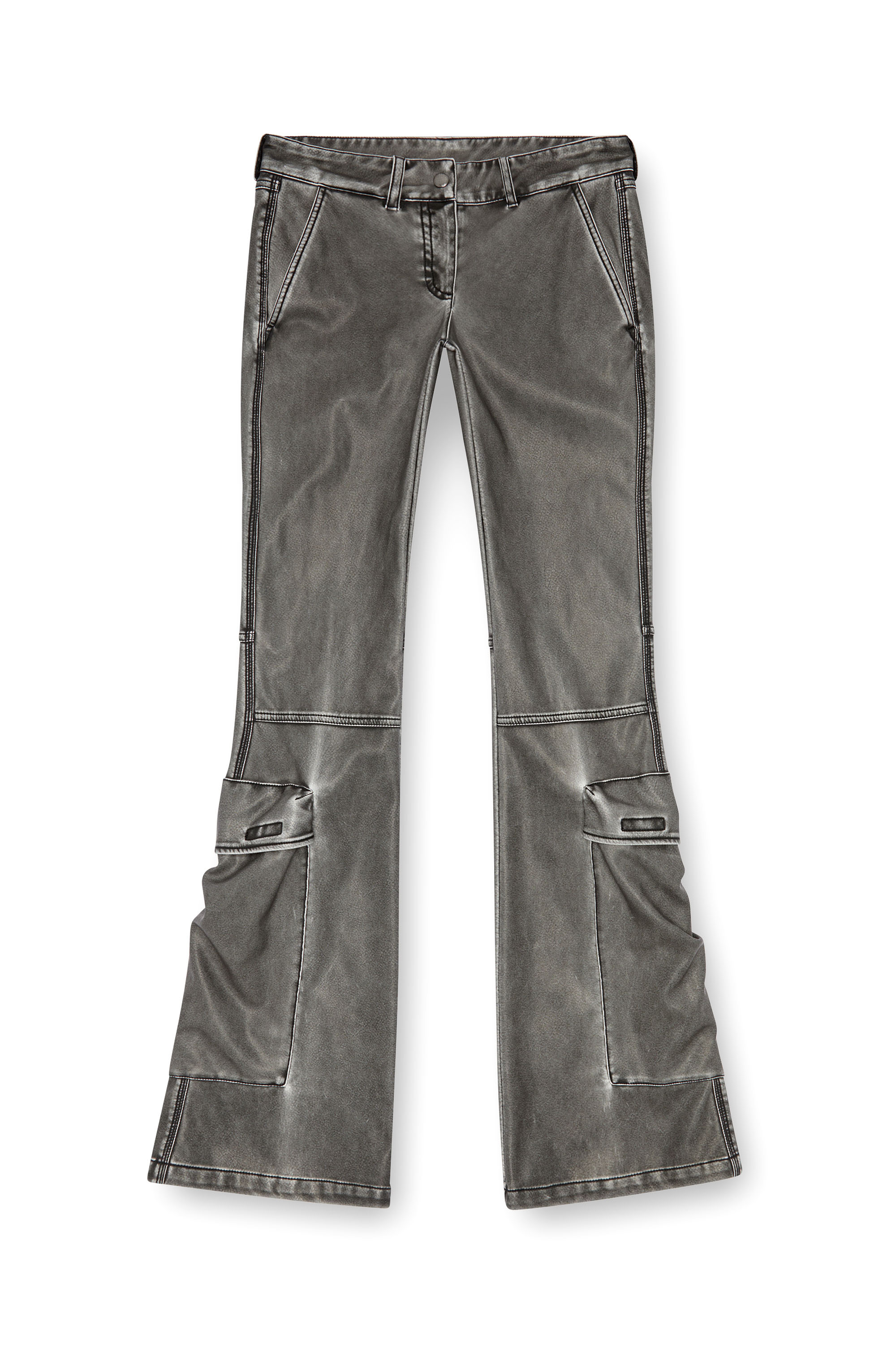 Diesel - P-OWER-P1, Woman Bootcut trousers in washed tech fabric in Black - Image 3