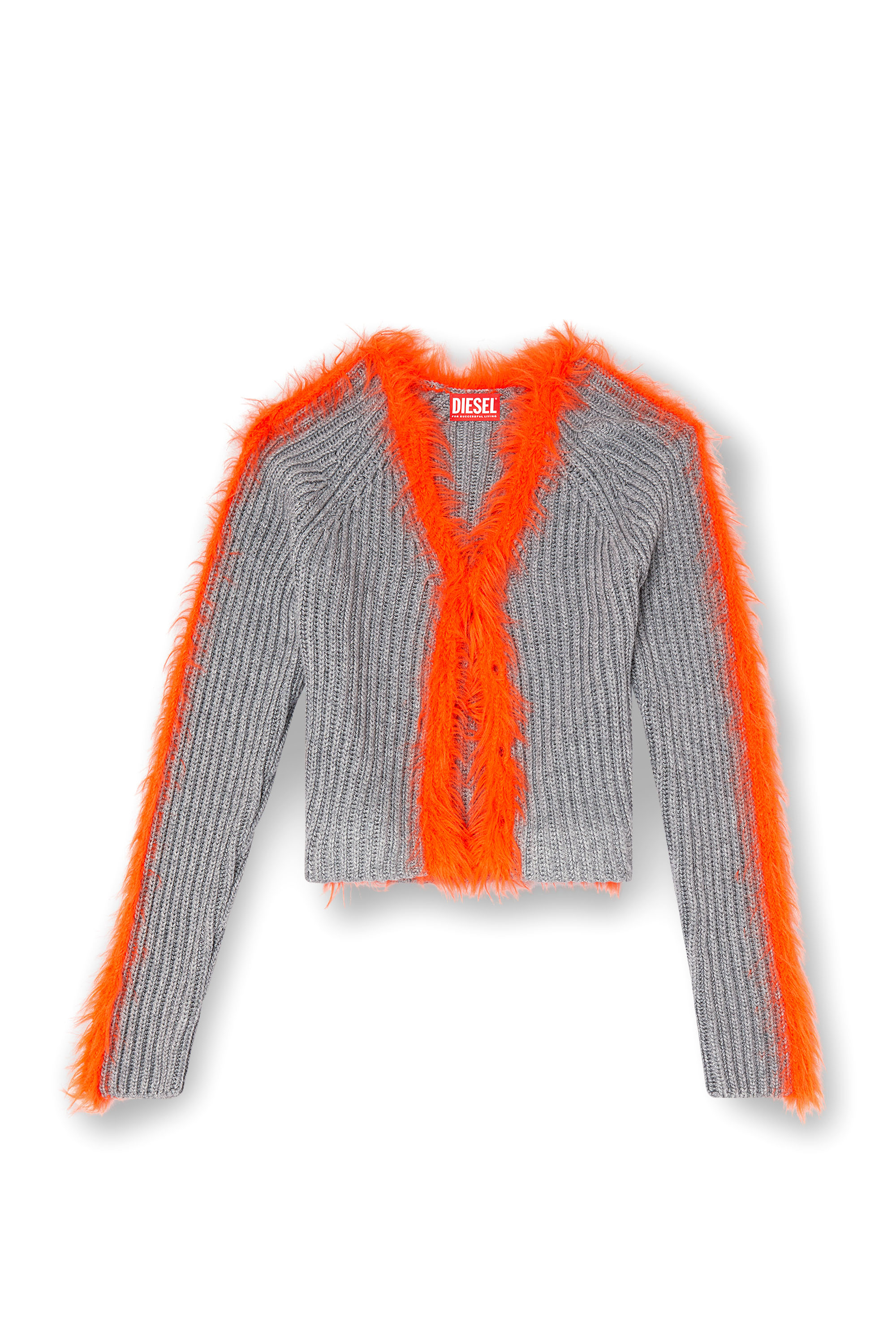 Diesel - M-TANITA, Woman's Ribbed cardigan with fuzzy trims in Grey/Orange - 5