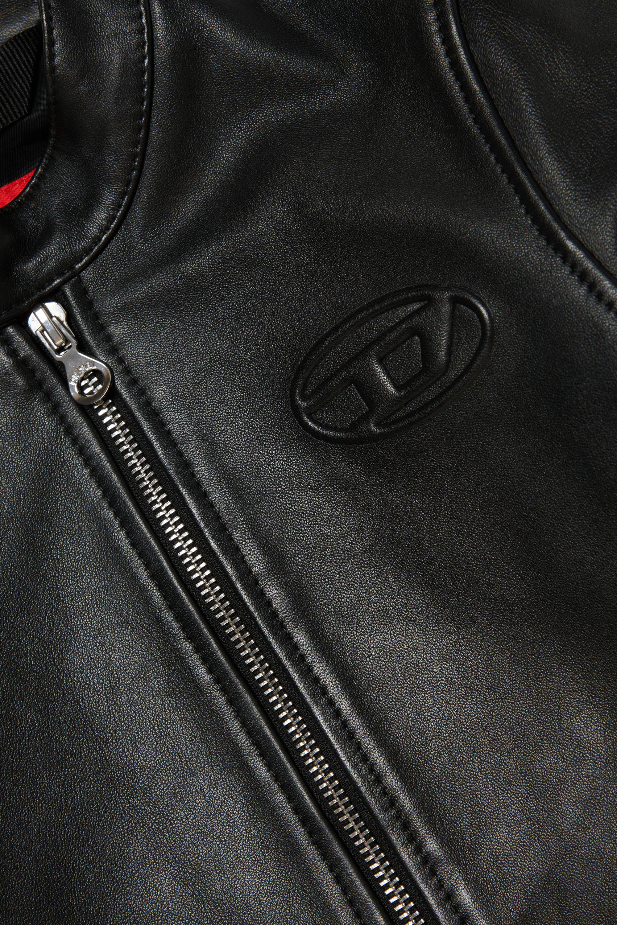 Diesel - JBLAC, Man Leather biker jacket with embossed logo in Black - Image 3