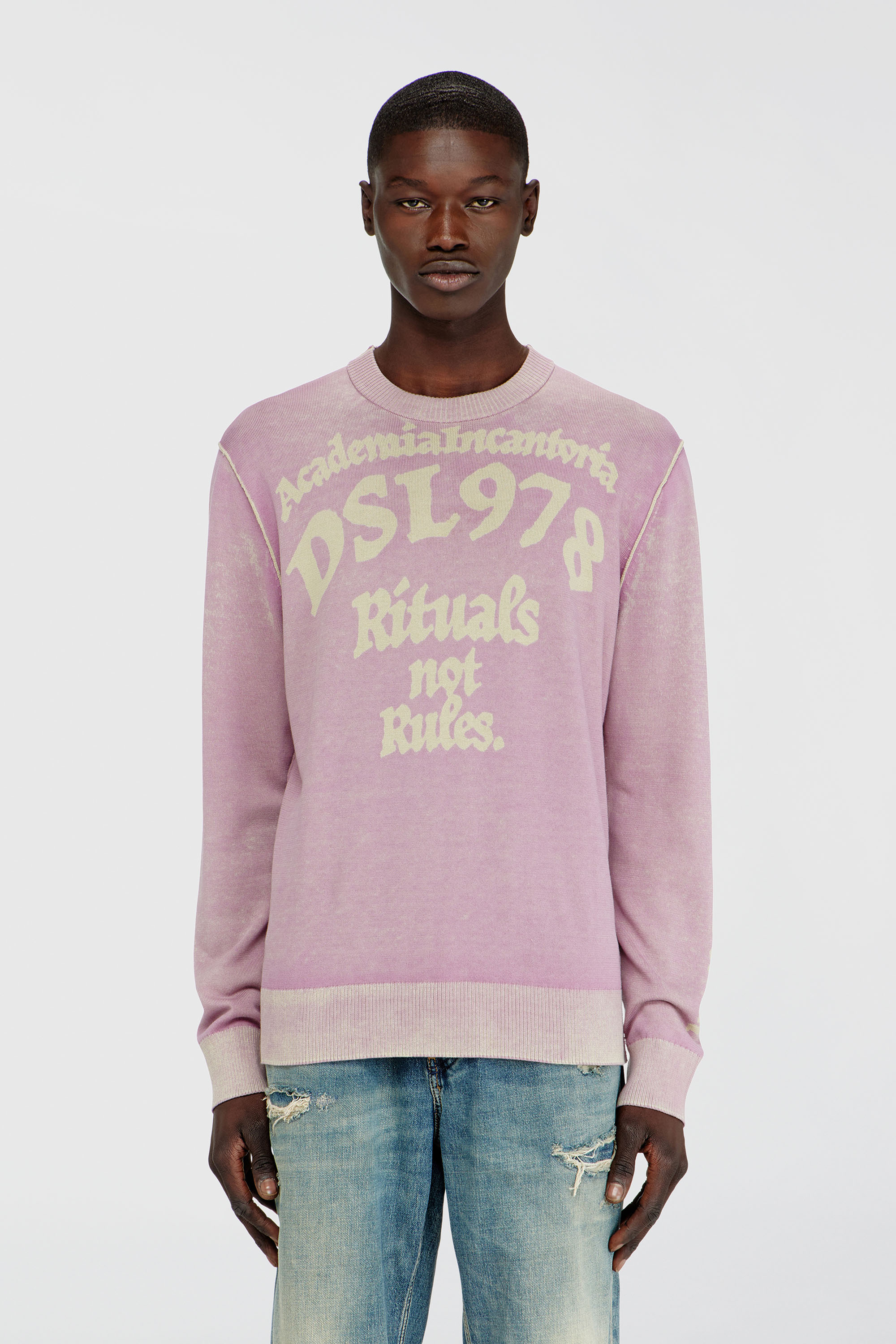 Diesel - K-LAUTI, Man's Treated cotton jumper with slogan in Lilac - 3